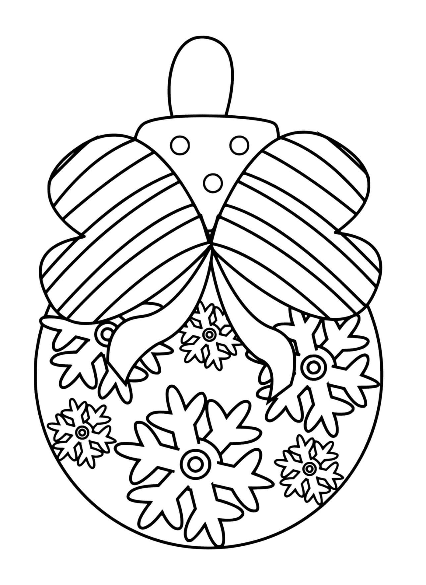  Una palla d'albero di Natale con fiocchi di neve e un nastro 