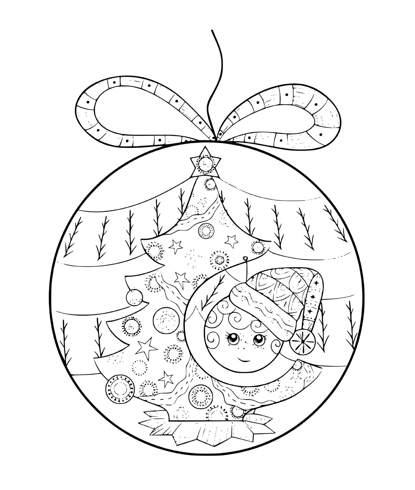  Ein Weihnachtsball mit einem Kind und einem Baum 