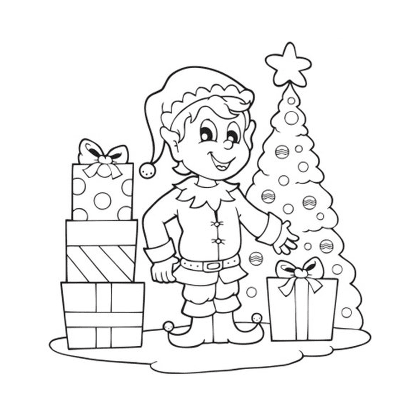  Рождественский лютен рядом с деревом и подарками 