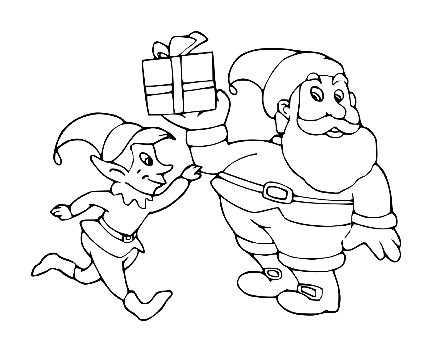  Elfe and Santa having a gift 