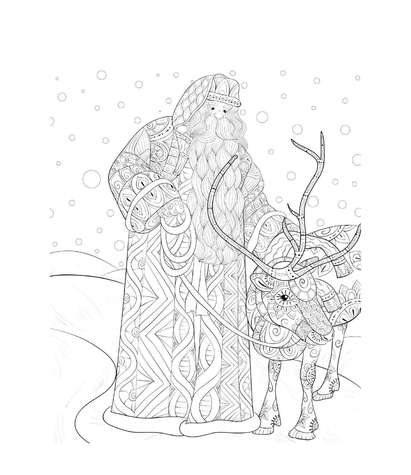  Санта и олень в снежном ландшафте 