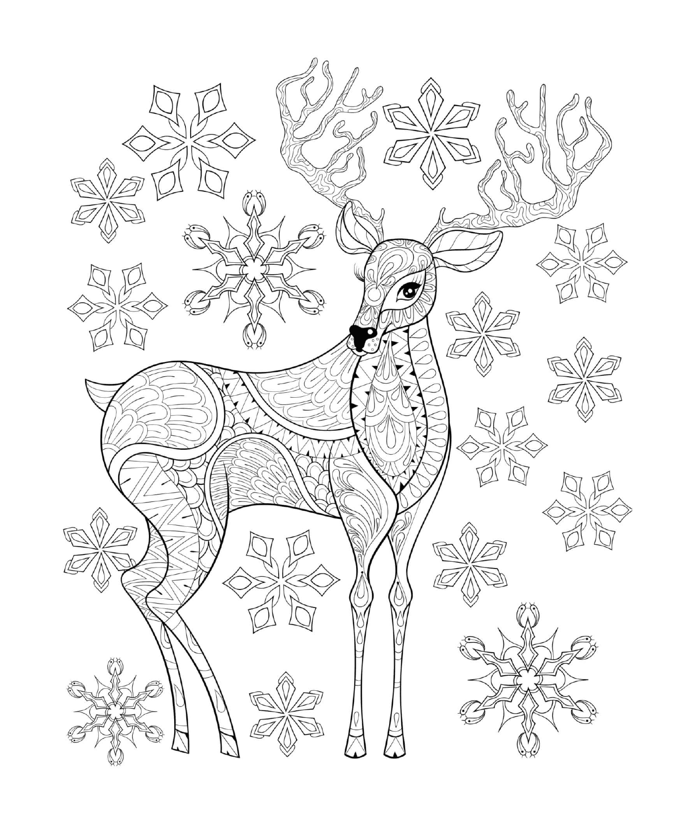  A reindeer with snowflakes 