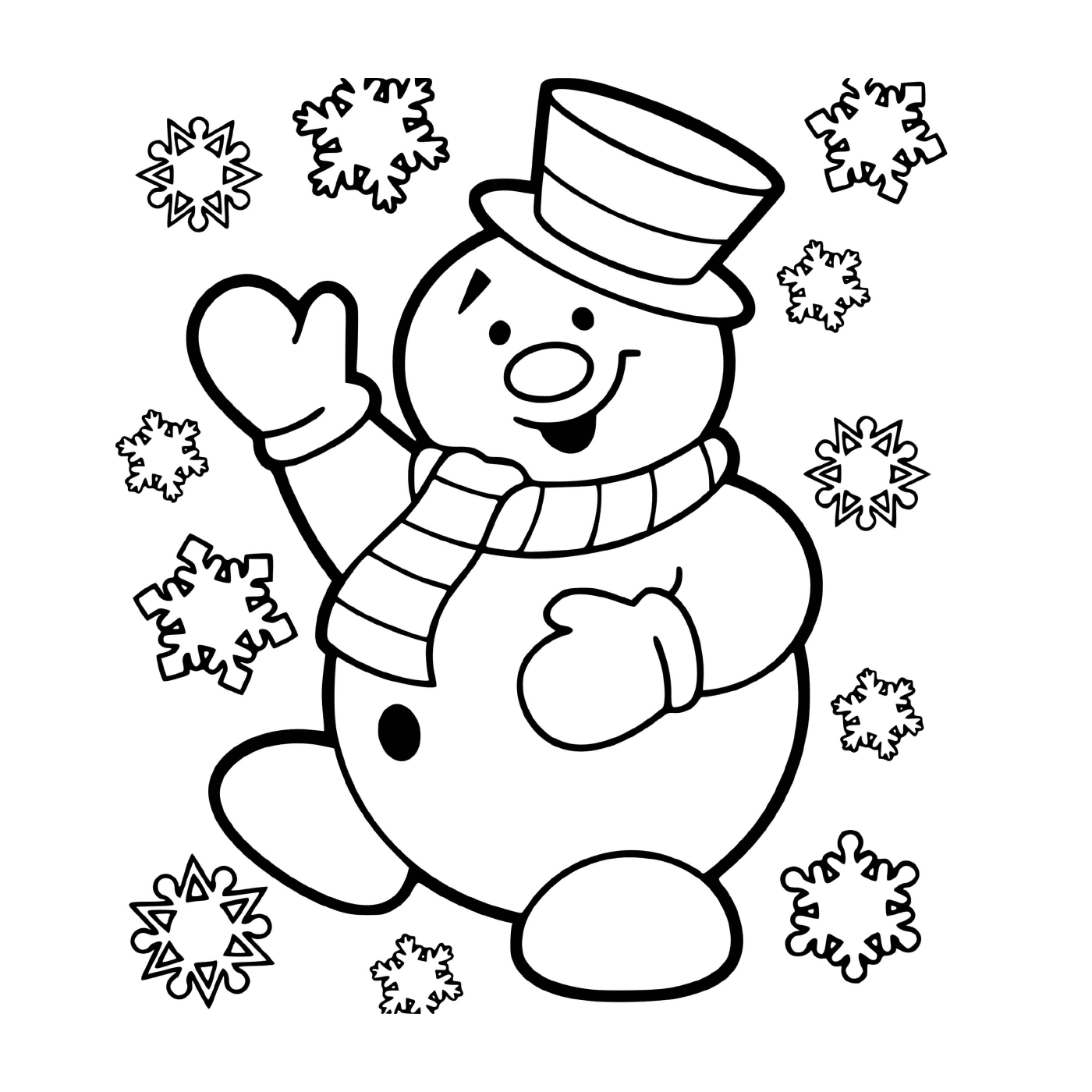  Hombre de nieve con copos de nieve 