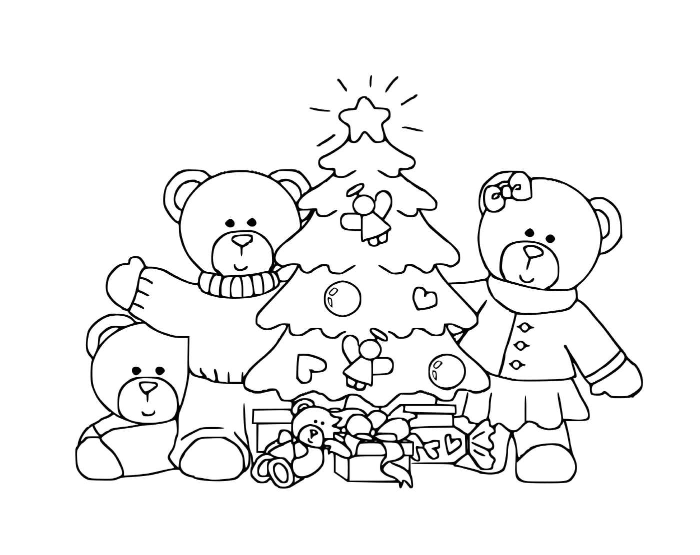  Familia de osos alrededor de un árbol de Navidad para niños pequeños 