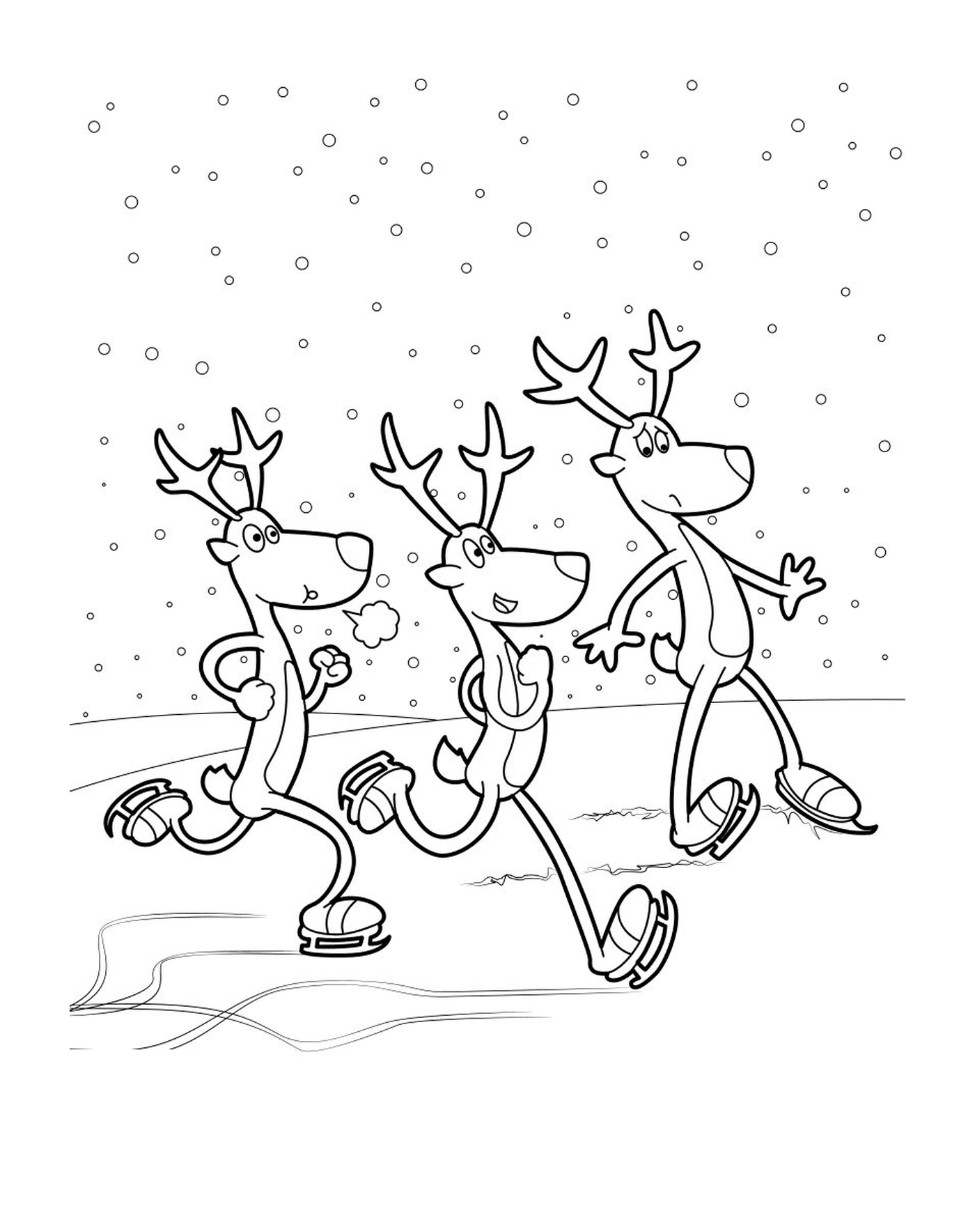  Three Christmas reindeer, Dancer, Fringant, Comet 