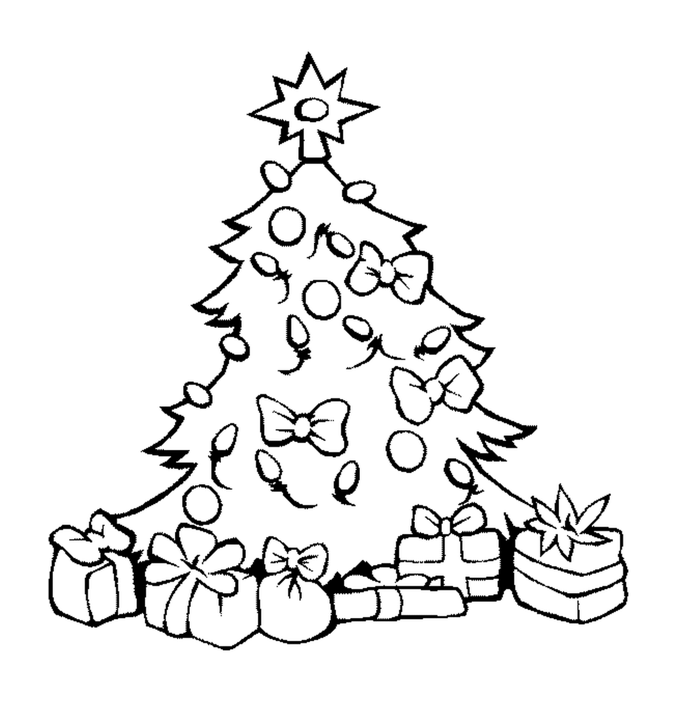  Árbol de Navidad con bolas y regalos 