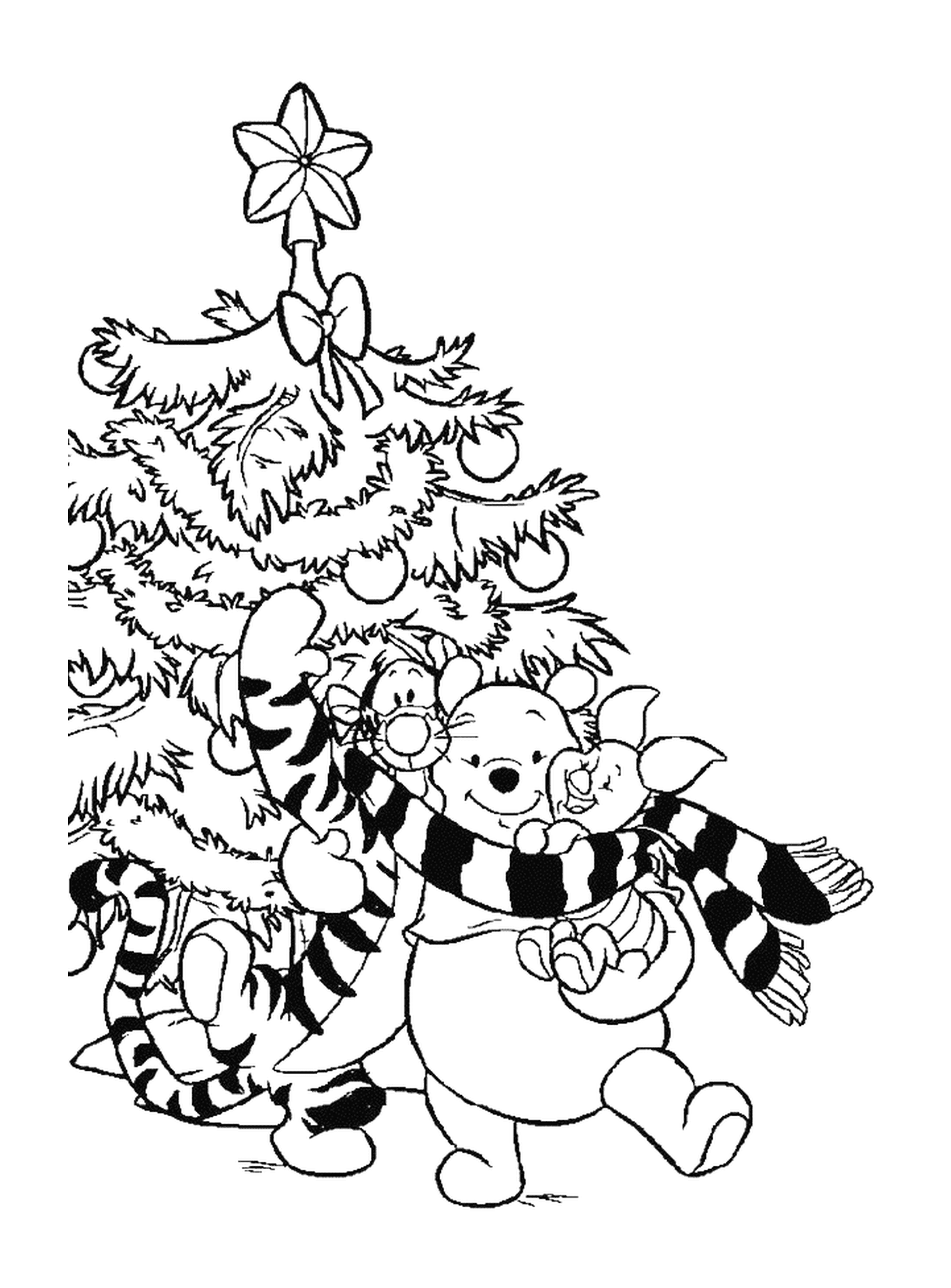  Winnie, Tigrou und Porcinet vor dem Weihnachtsbaum 