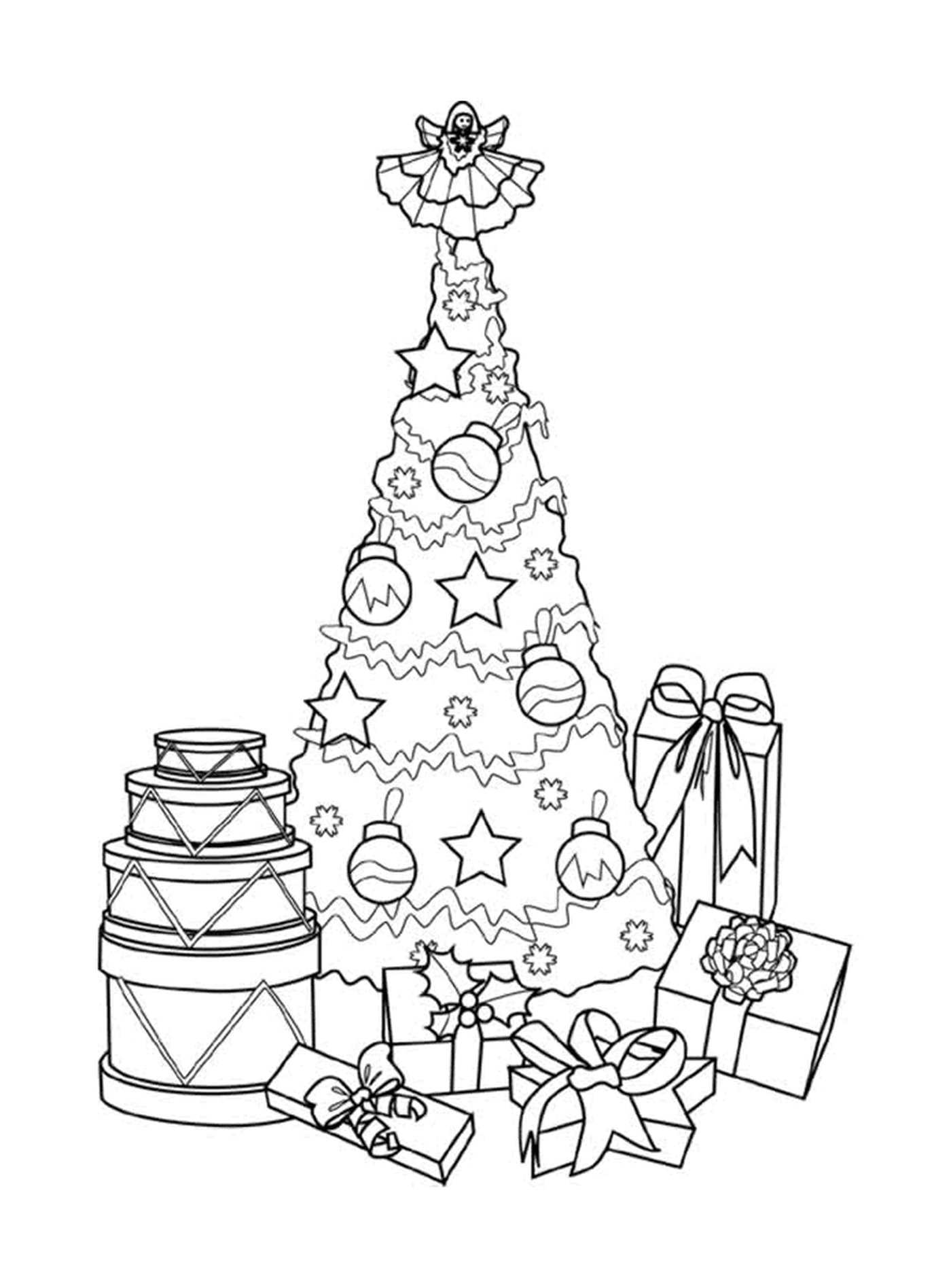  A Christmas tree surrounded by gifts 