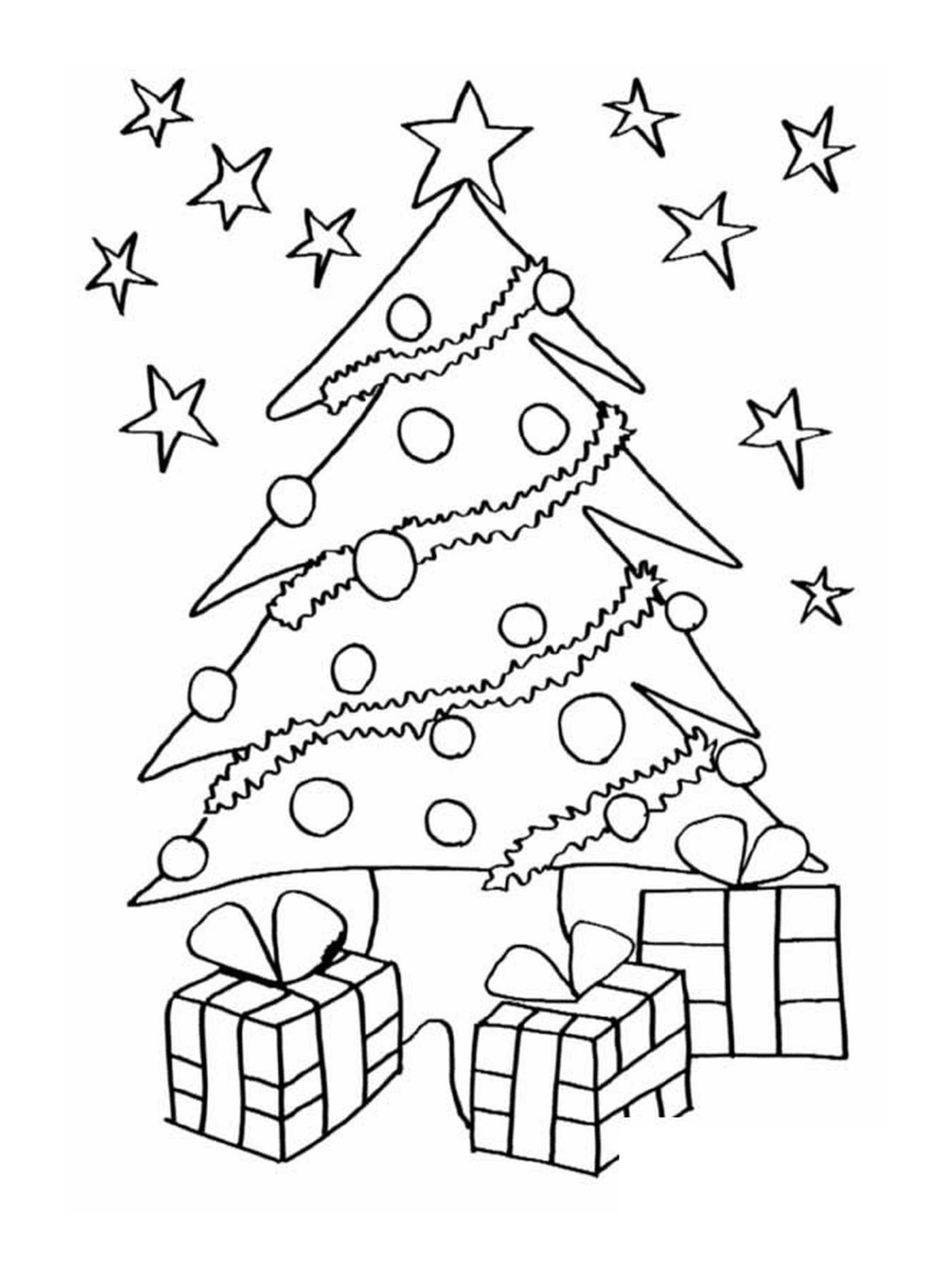  Рождественская елка с подарками наверху 