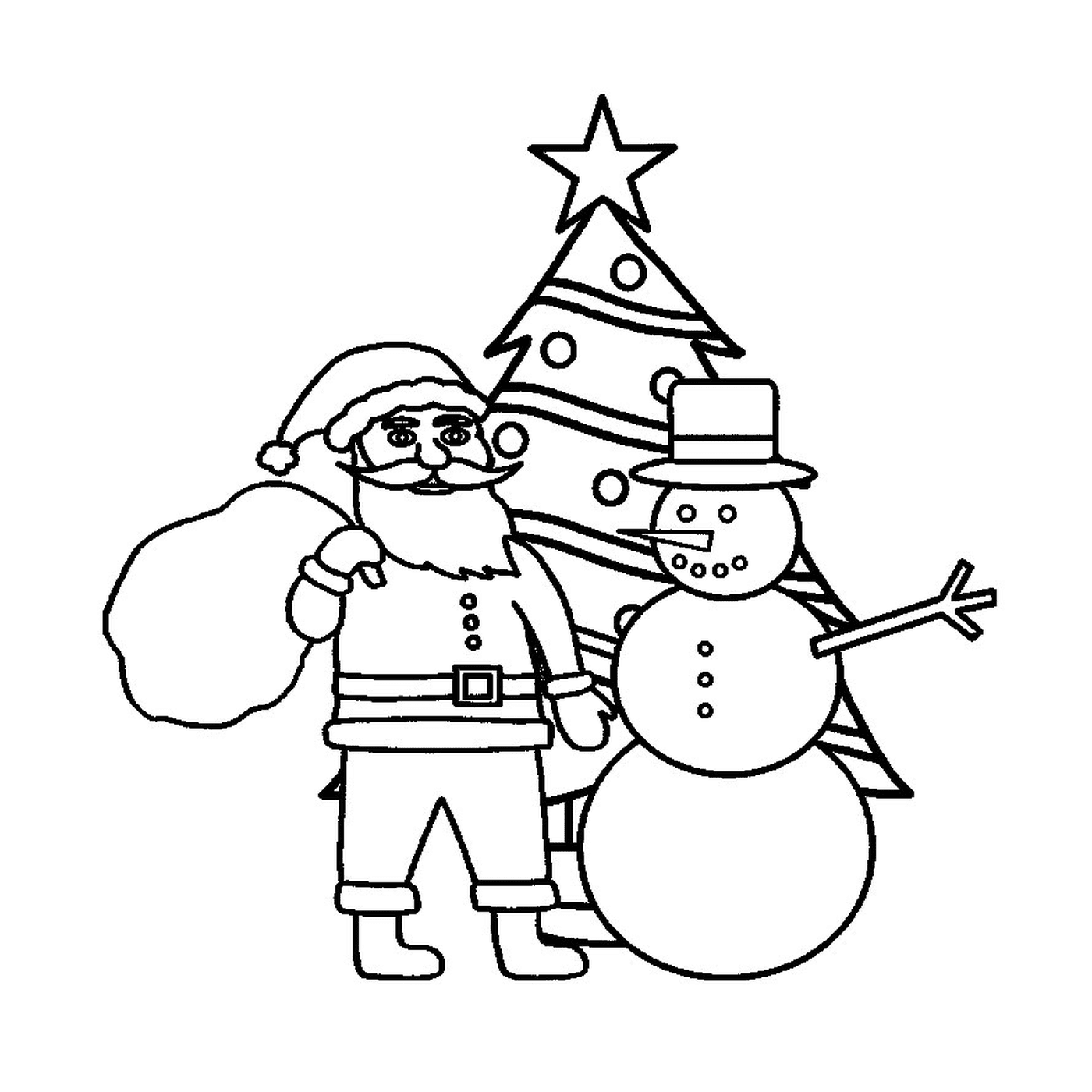  A Christmas tree with Santa Claus and a snowman 