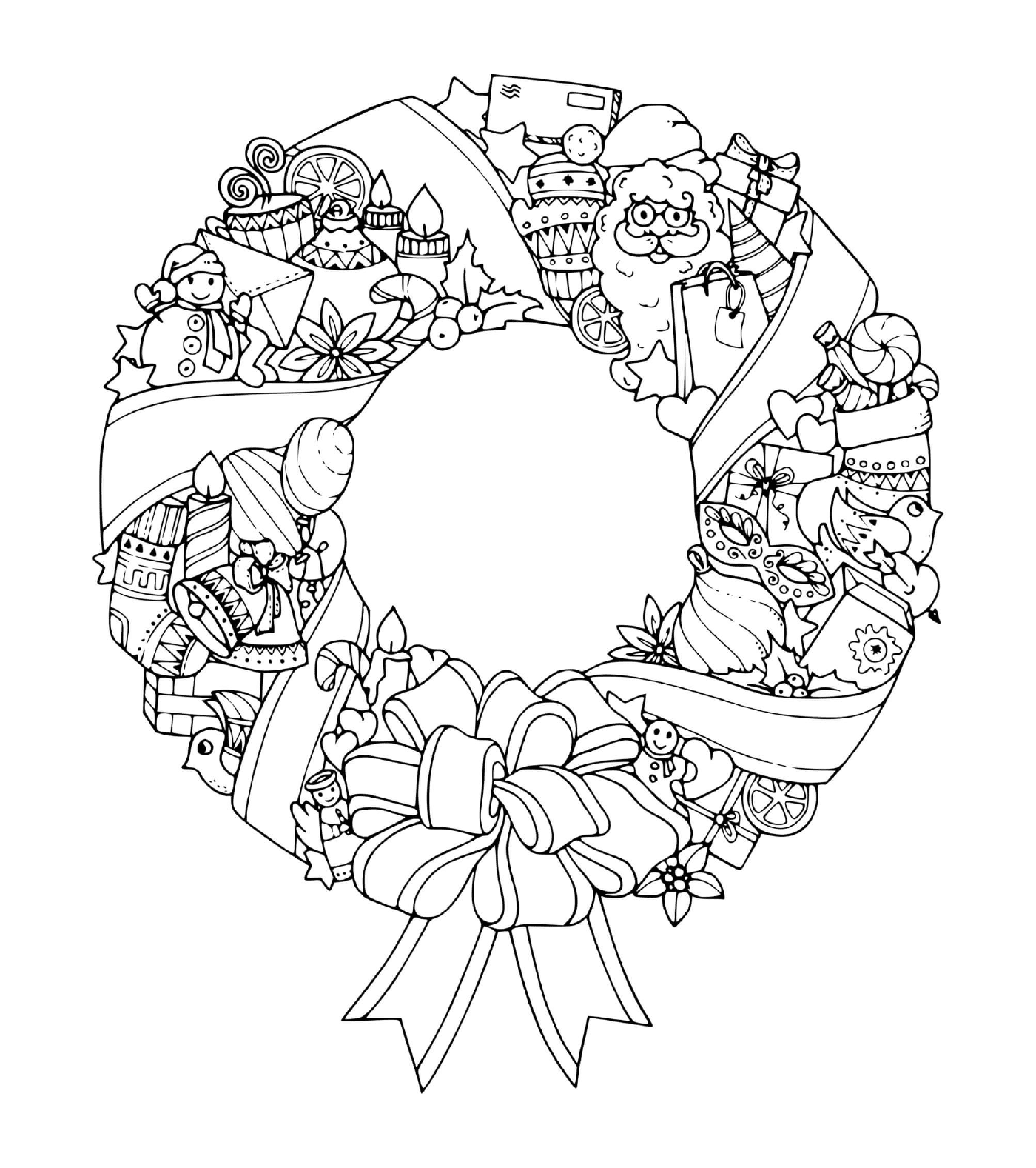  Una corona de decoraciones navideñas 