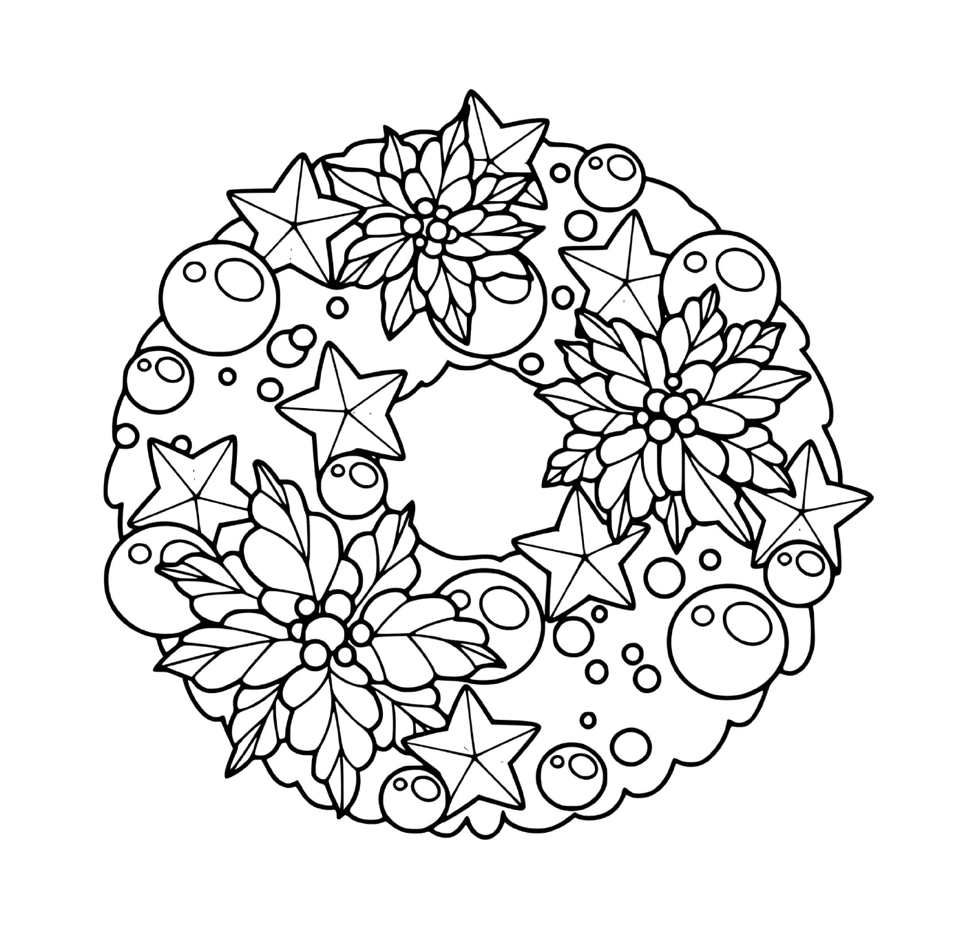  Una corona de Navidad con decoraciones y un ramo de flores 