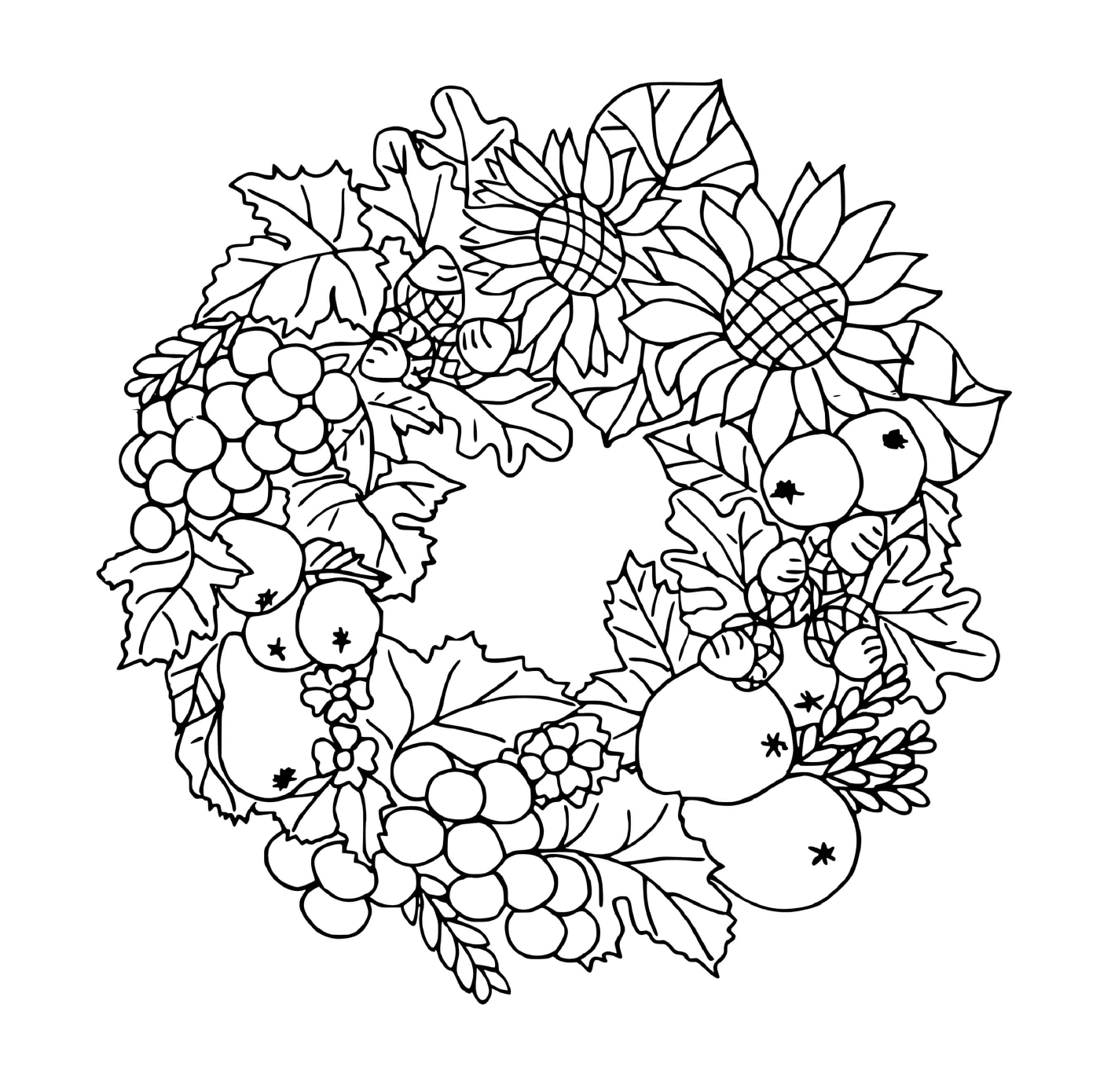 Una corona autunnale con foglie e frutti 