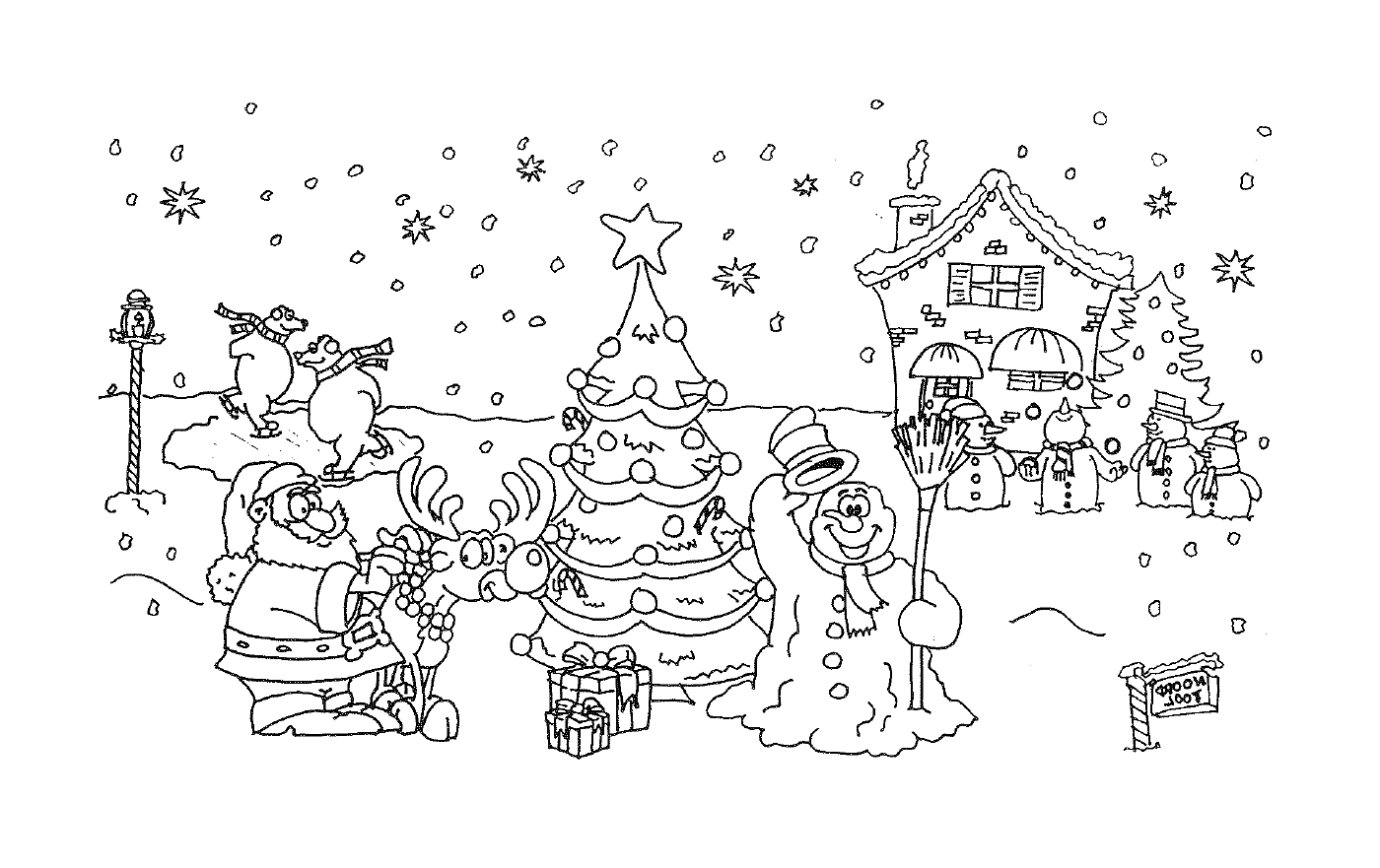  Рождественский пейзаж с снеговиком 
