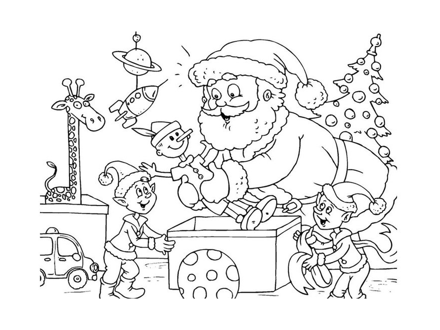  Babbo Natale e Lutins con regali 