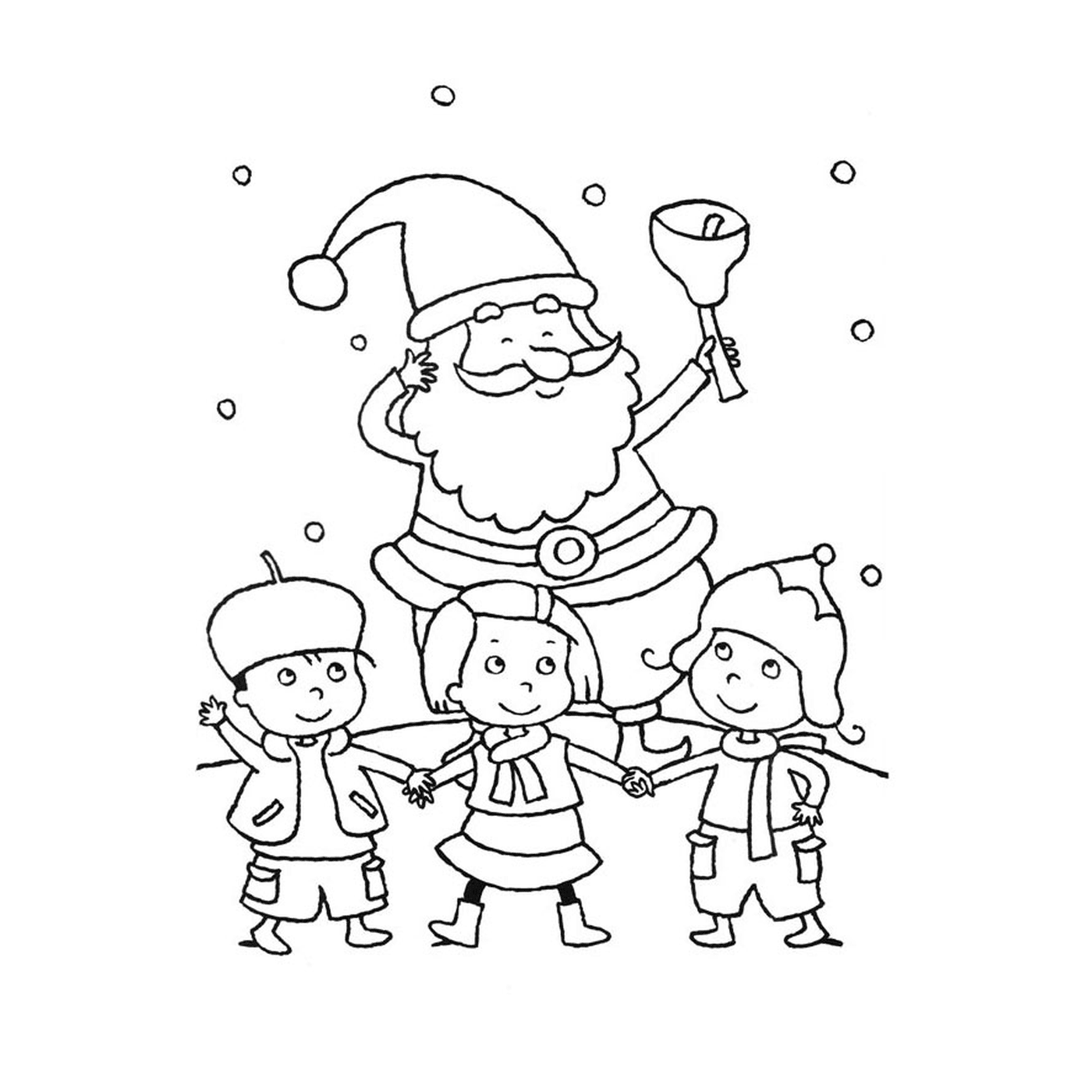  children surrounding Santa Claus 