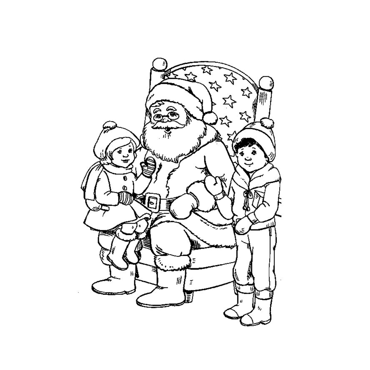  Двое детей с Санта-Клаусом 