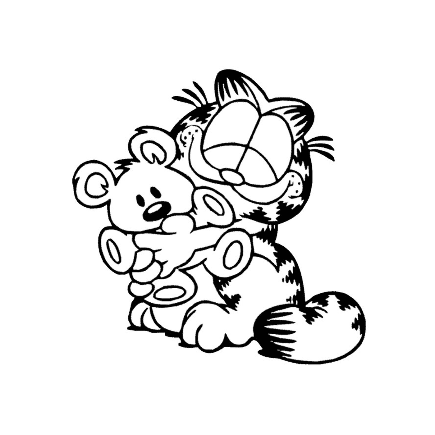  Garfield holding a teddy bear 