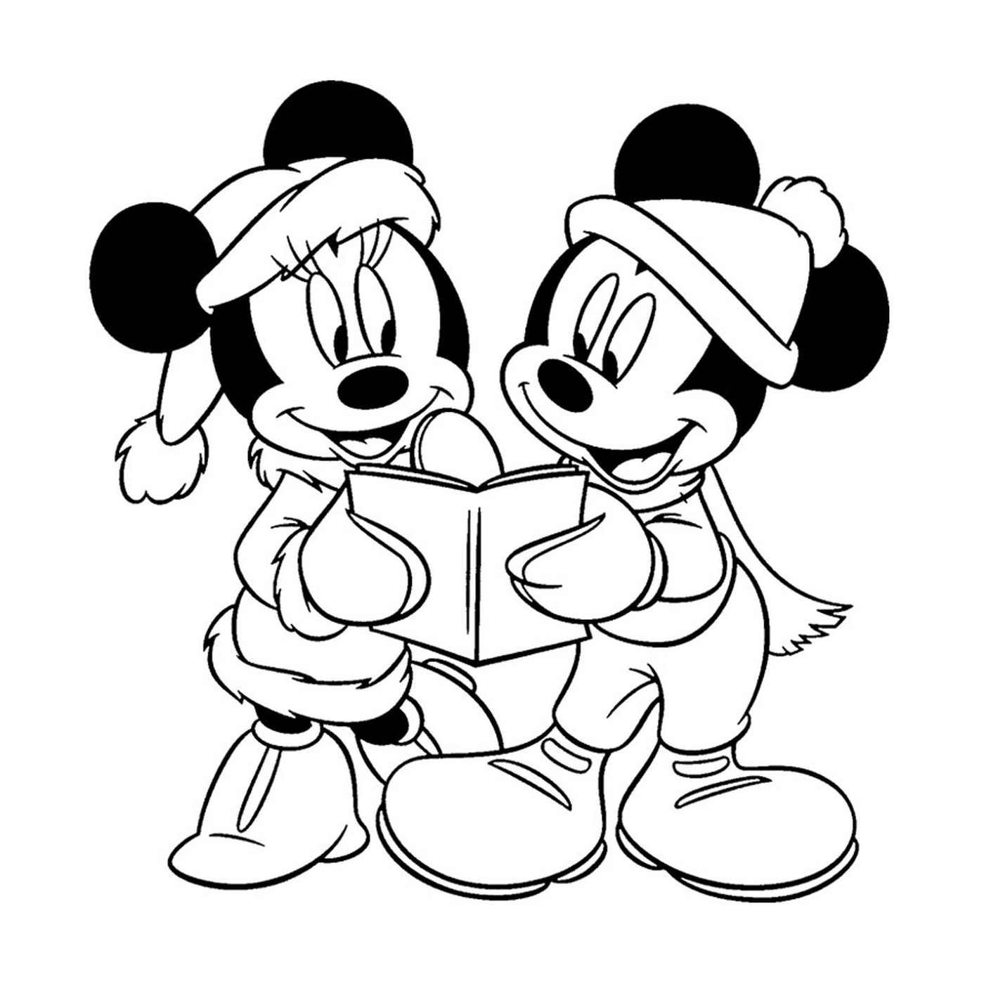  Mickey Mouse and Minnie Mouse read a book together 