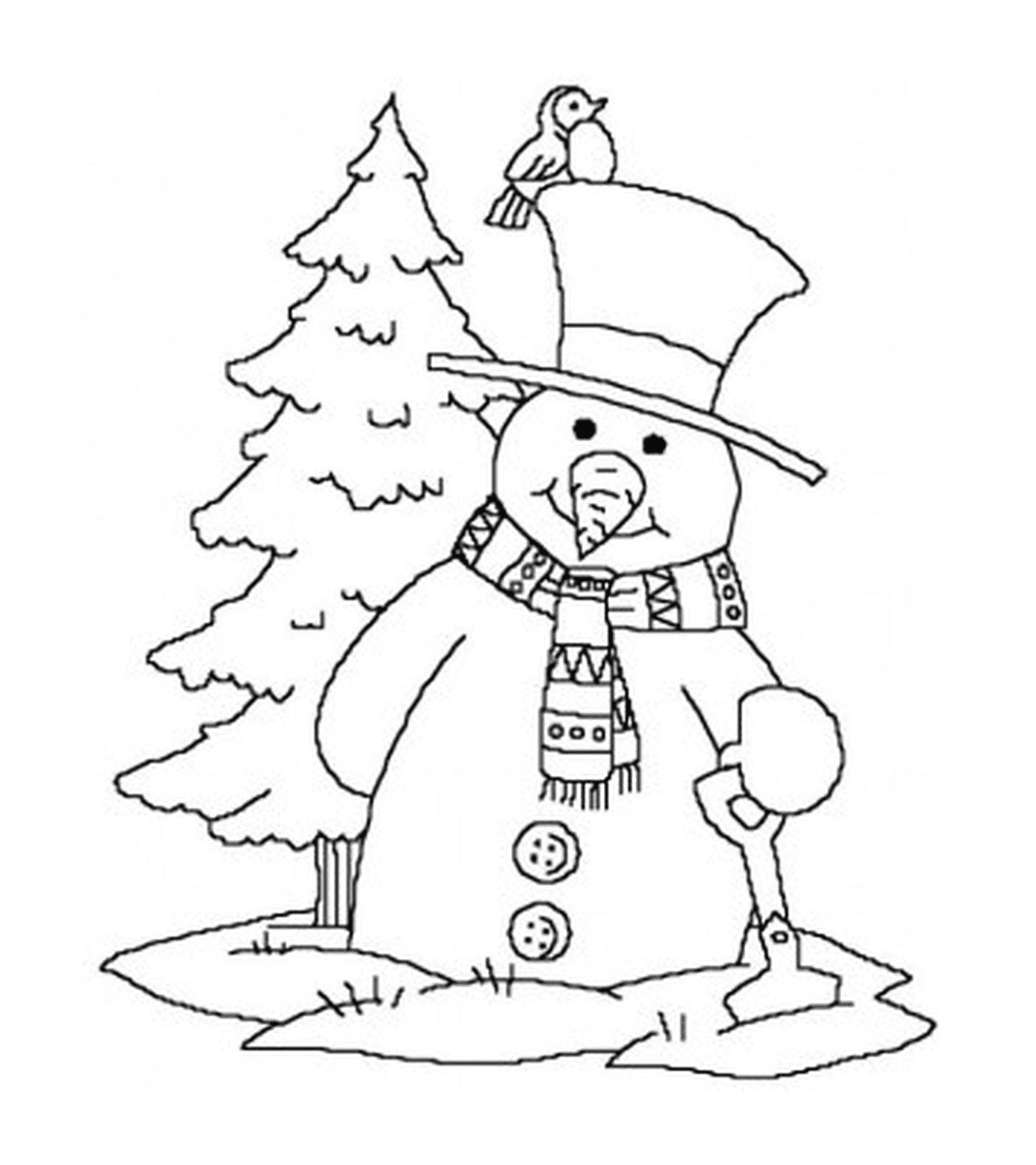  Hombre de nieve junto a un árbol 