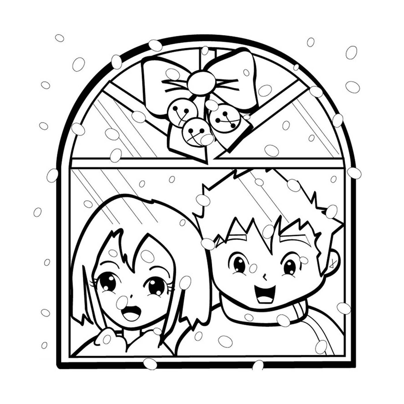  children in front of window 
