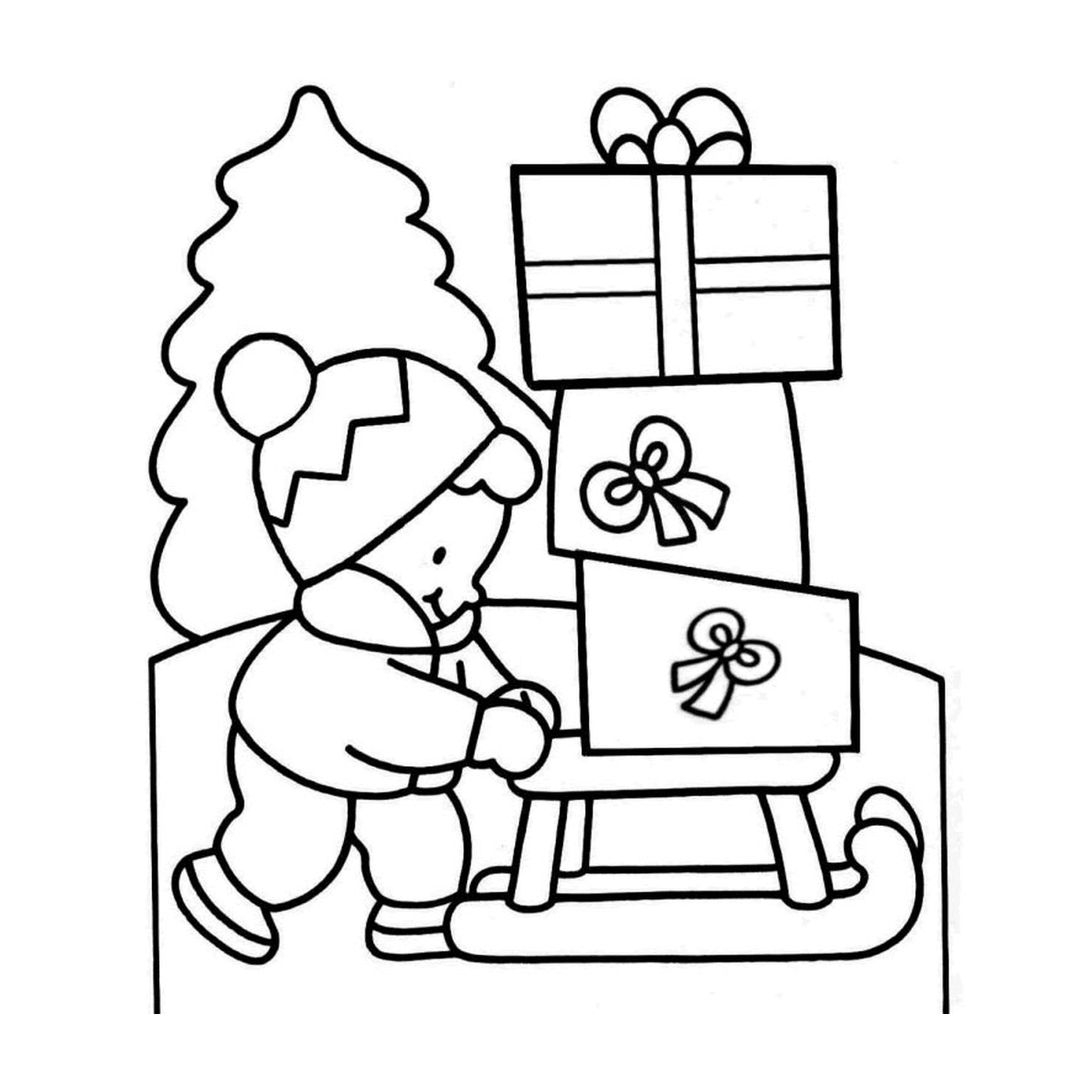  A person next to gifts 