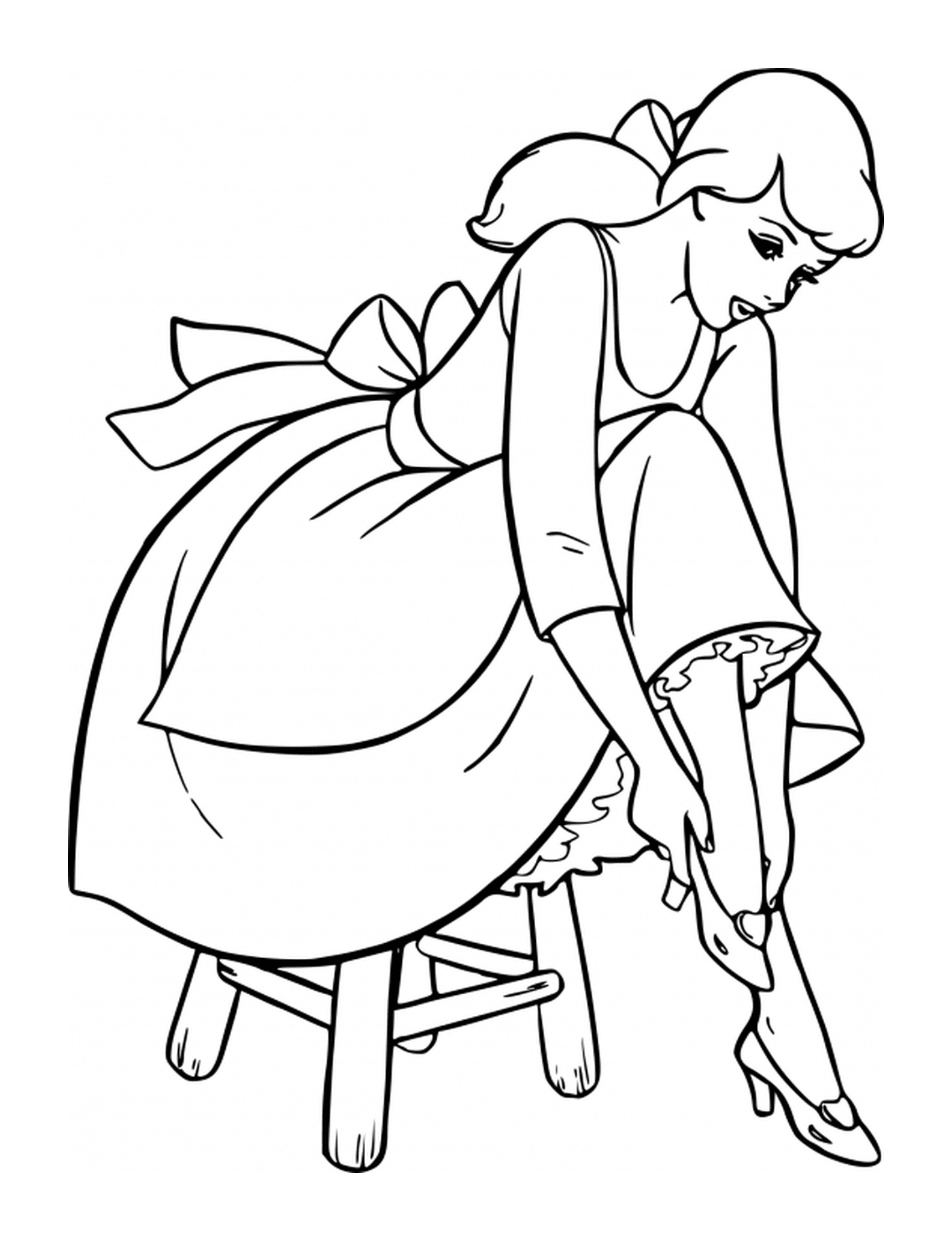 Cinderella putting her shoe on a stool 