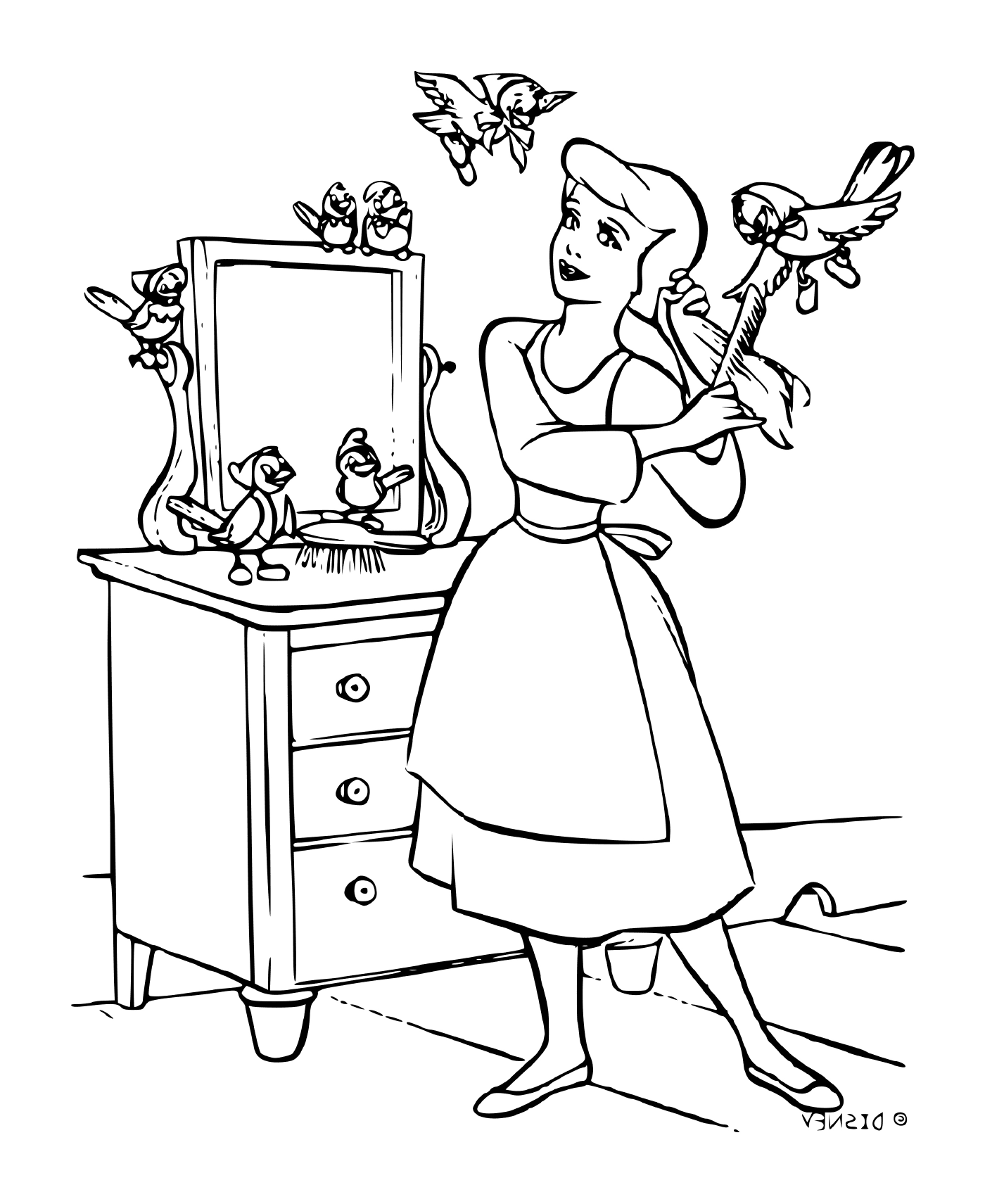  Cinderella prepares and brushes her hair 