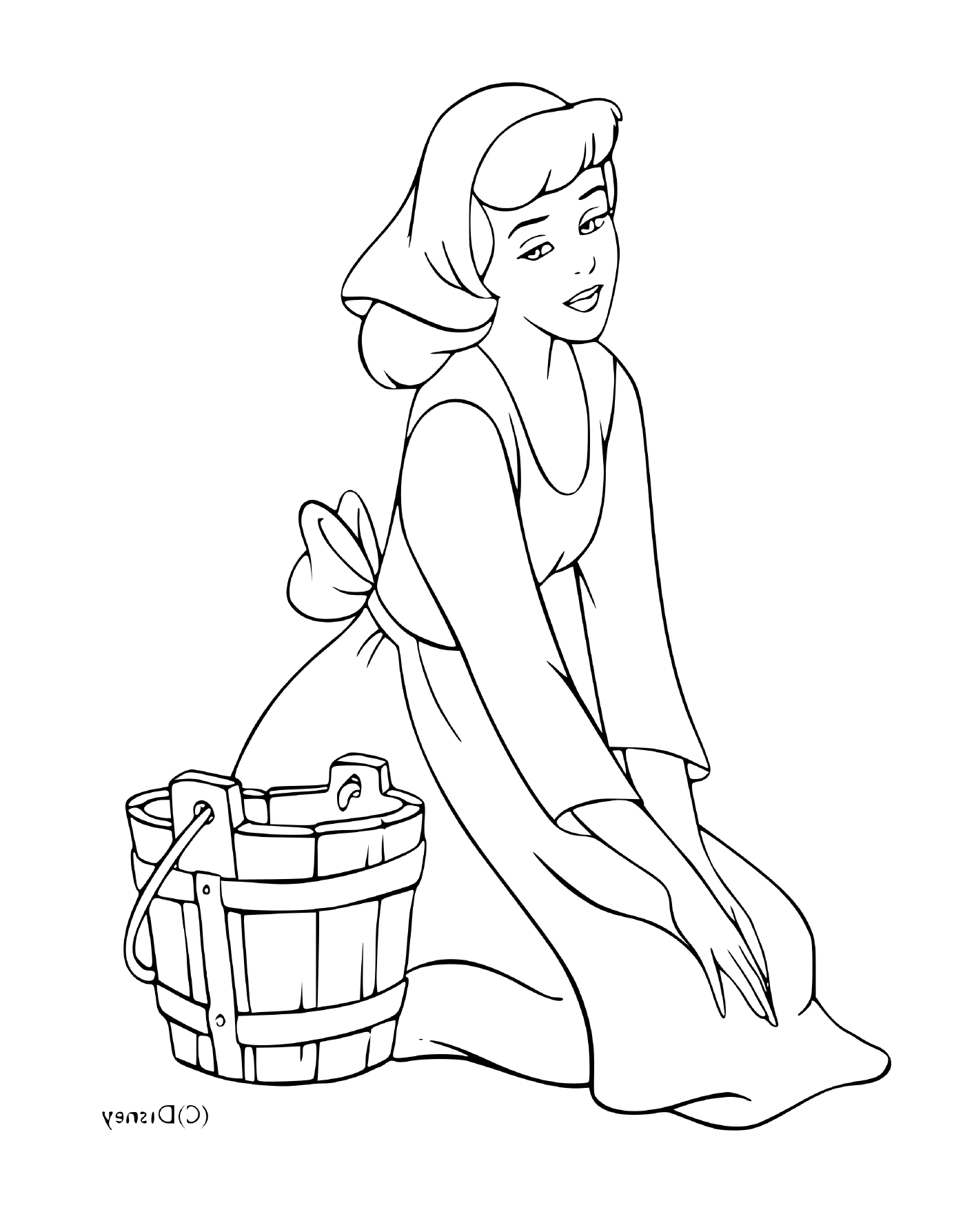  Cinderella führt Hausarbeiten mit einem Eimer 