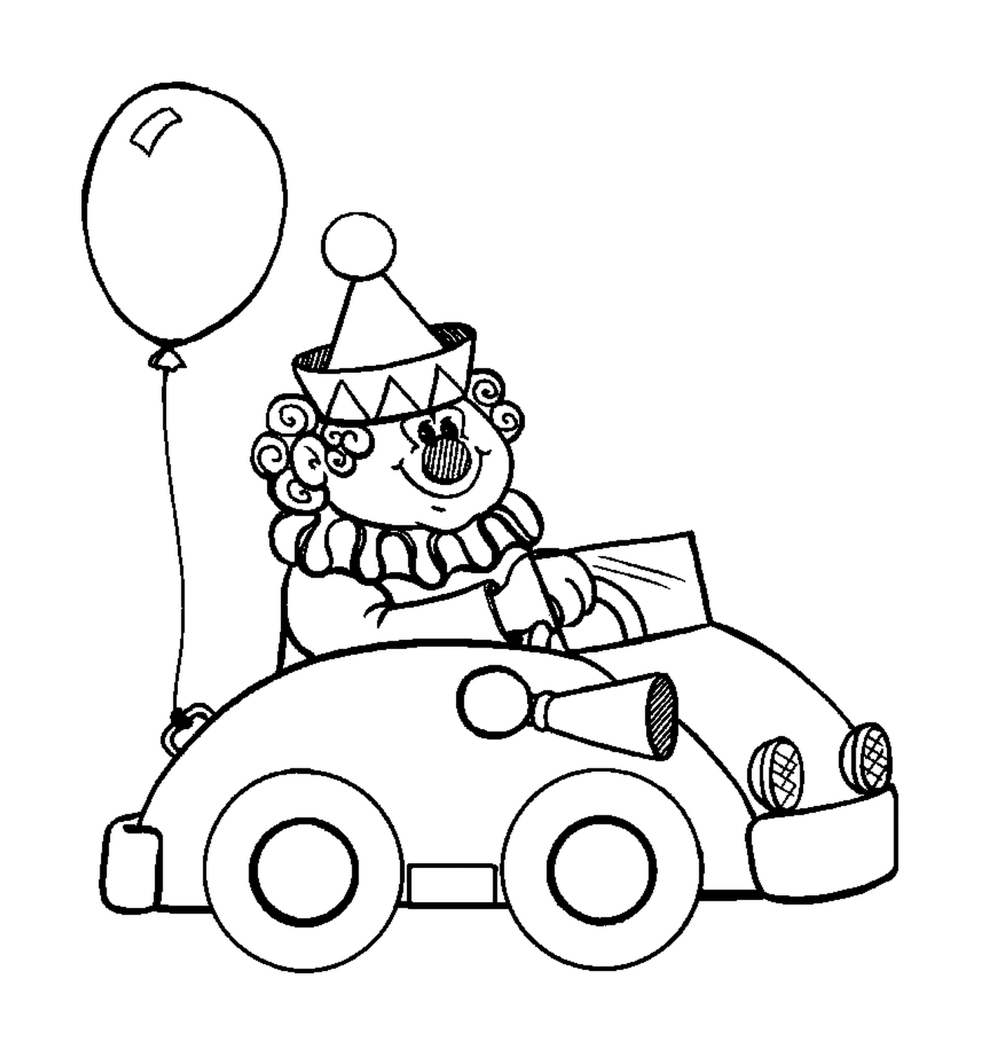  Ein Clown im Auto für den Zirkus 