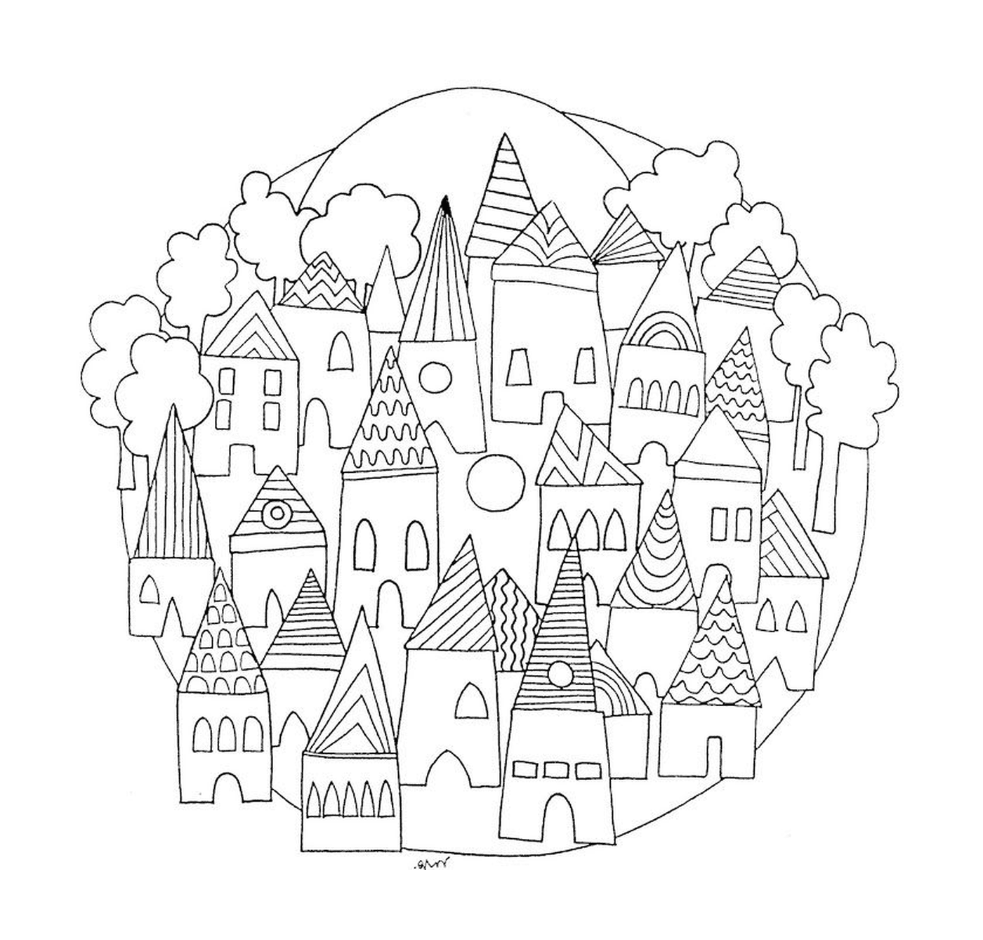  Mandala città con molte case 