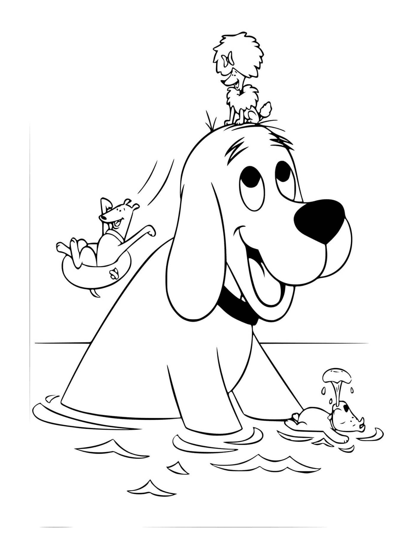  Clifford y sus amigos perros se bañan en el lago 