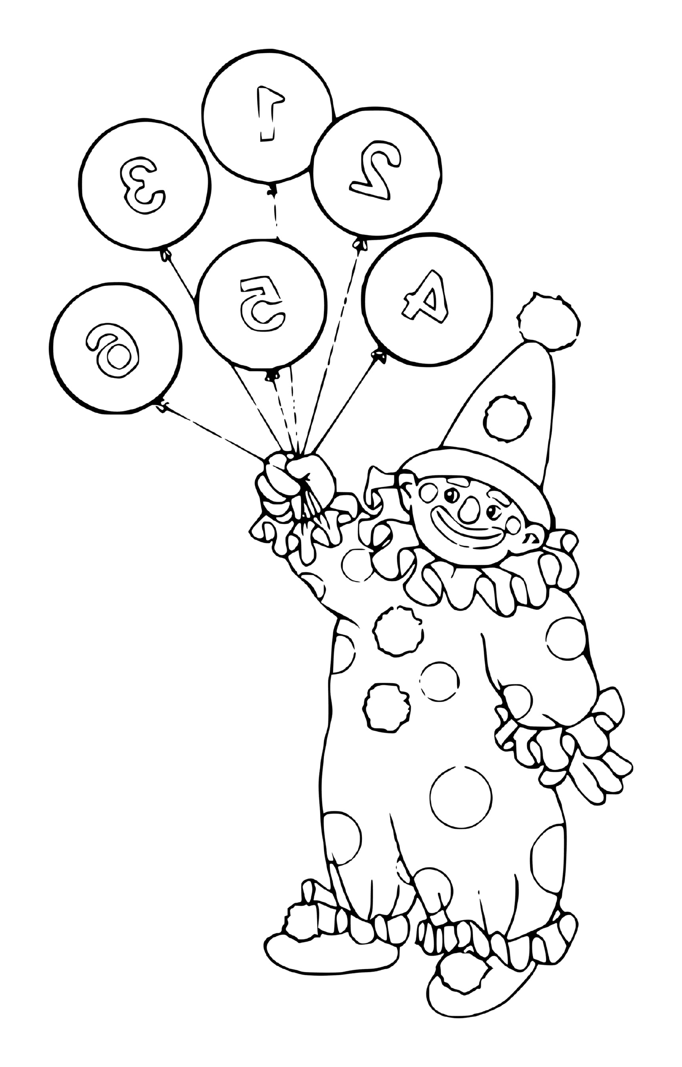  Clown holding numbered balloons 
