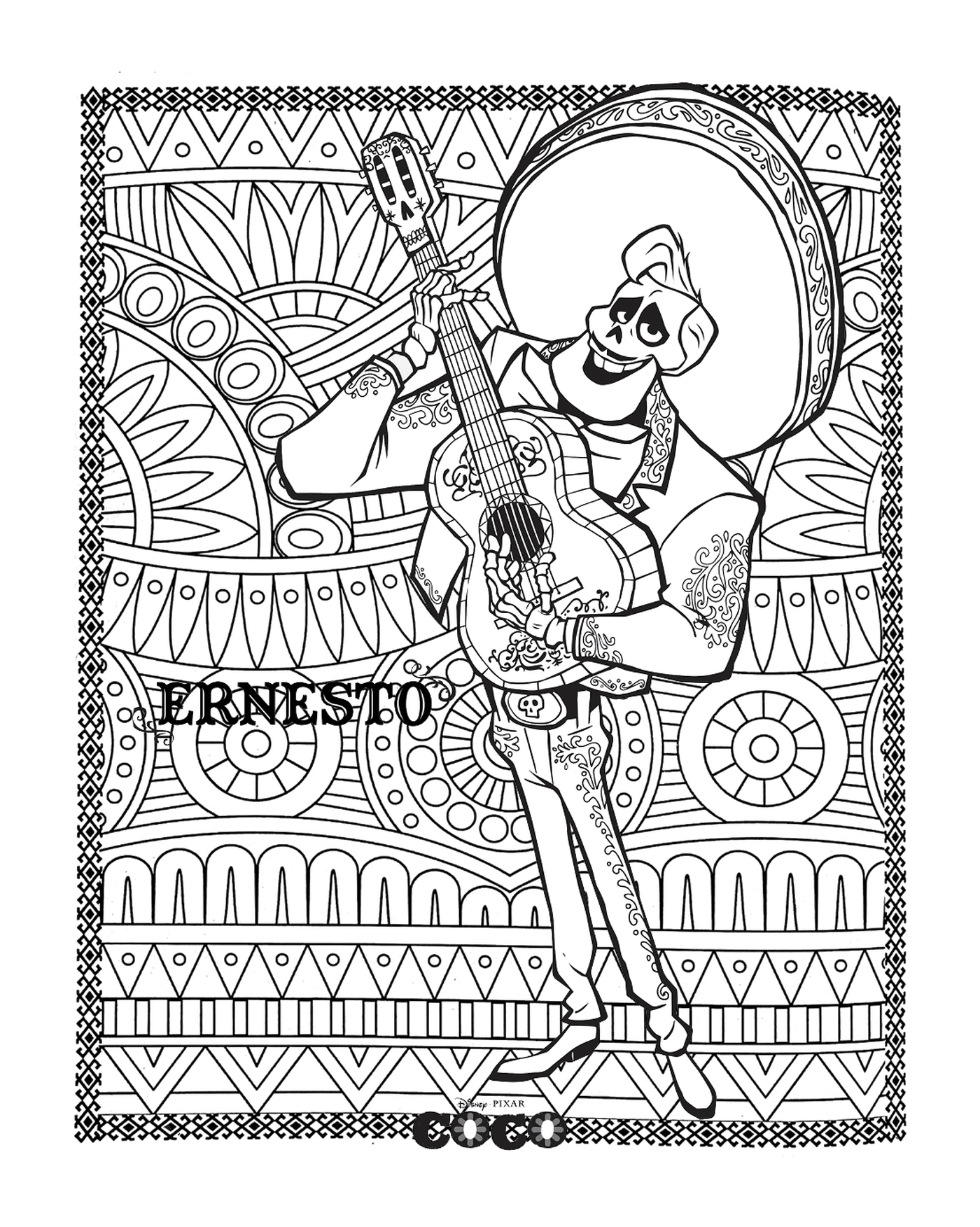  Ernesto, erwachsener Mandala-Hintergrund in Coco, Disney 