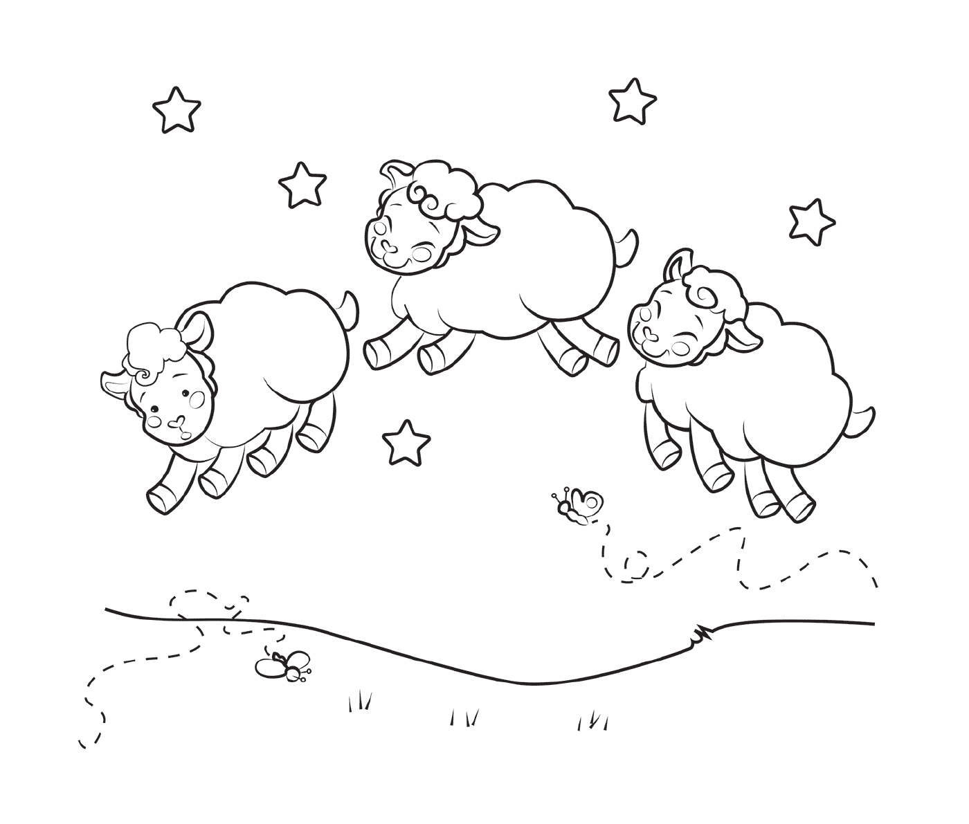  Drei schlafende Schafe zum Drucken und Färben 