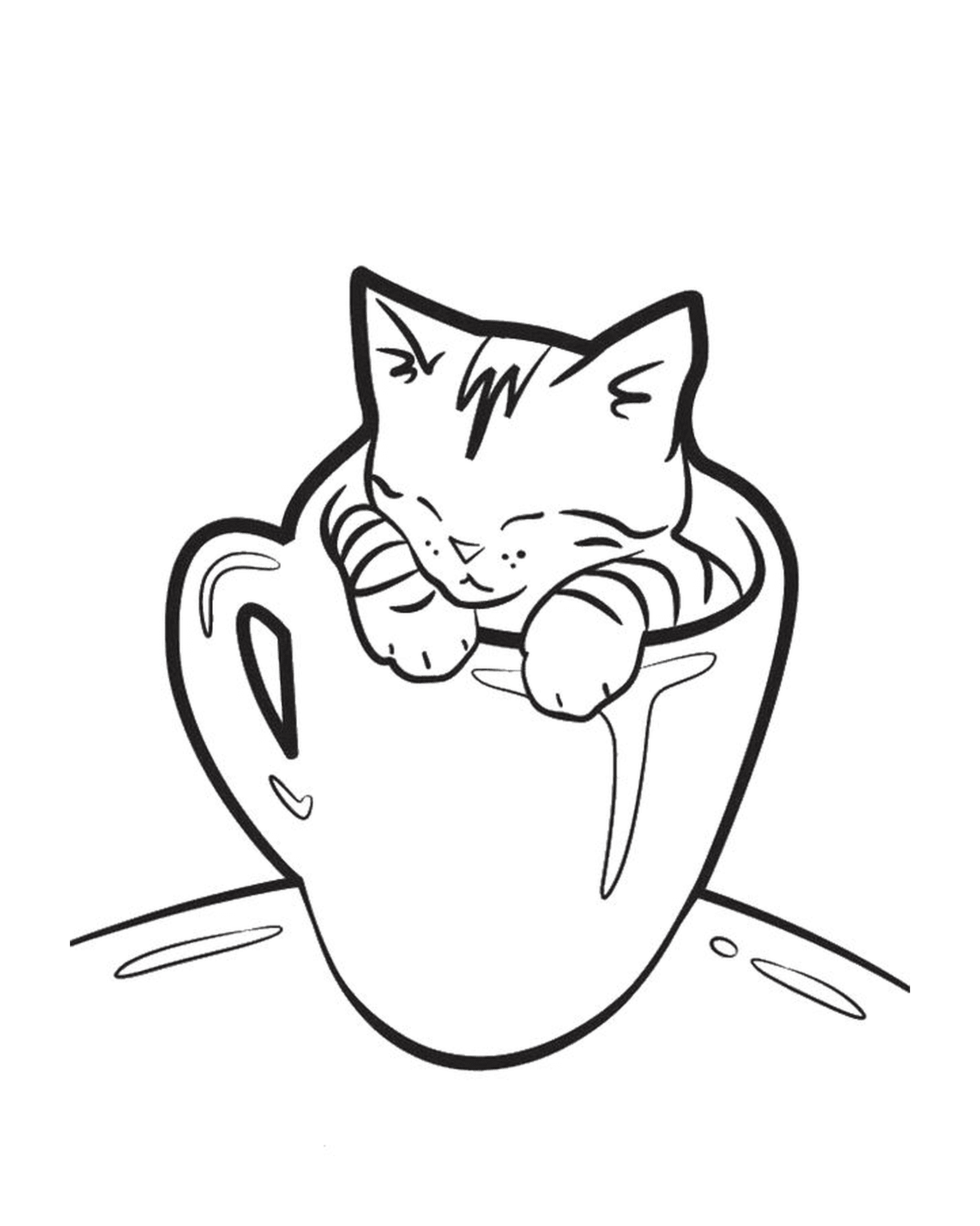  Eine Tasse Kaffee mit einer lustigen Katze 