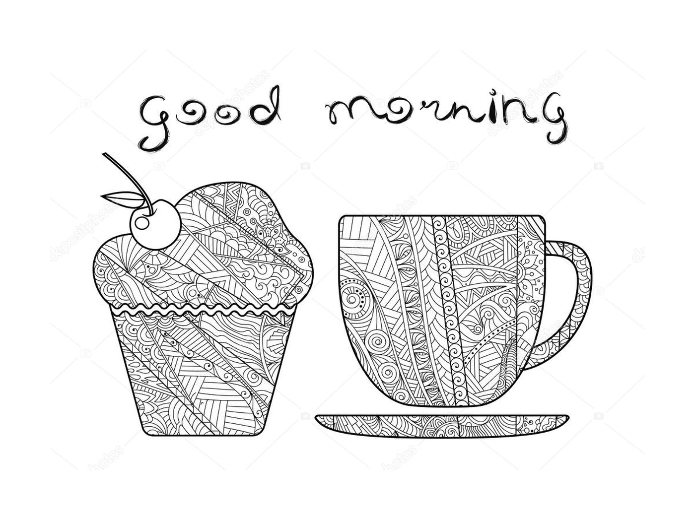  Доброе утро с чашкой кофе и кексом 