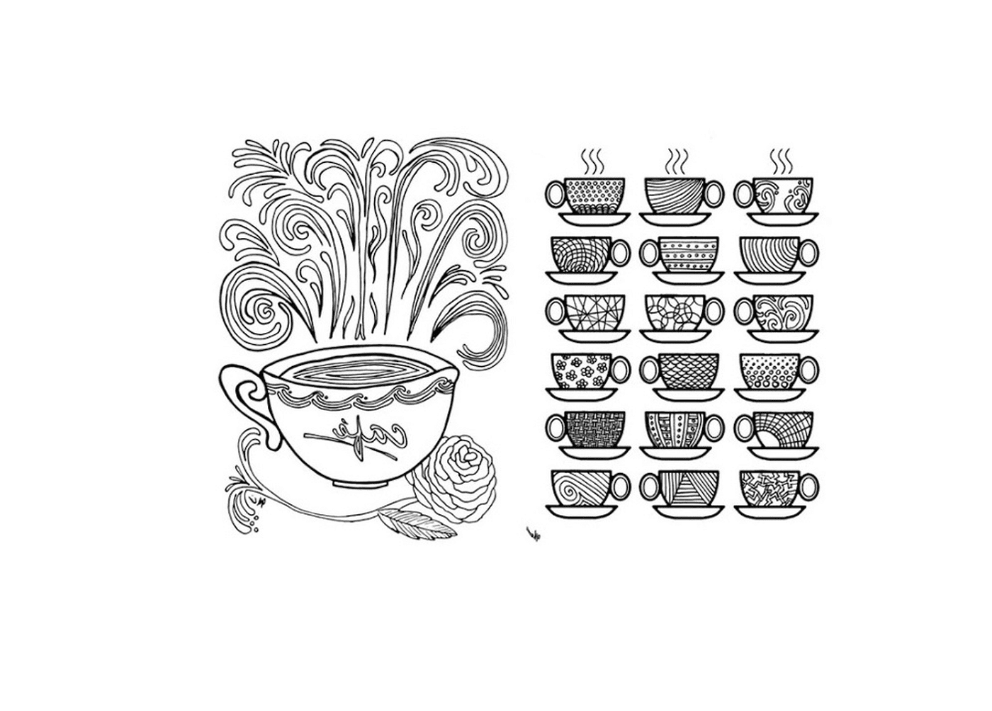  Several cups of coloring coffee 