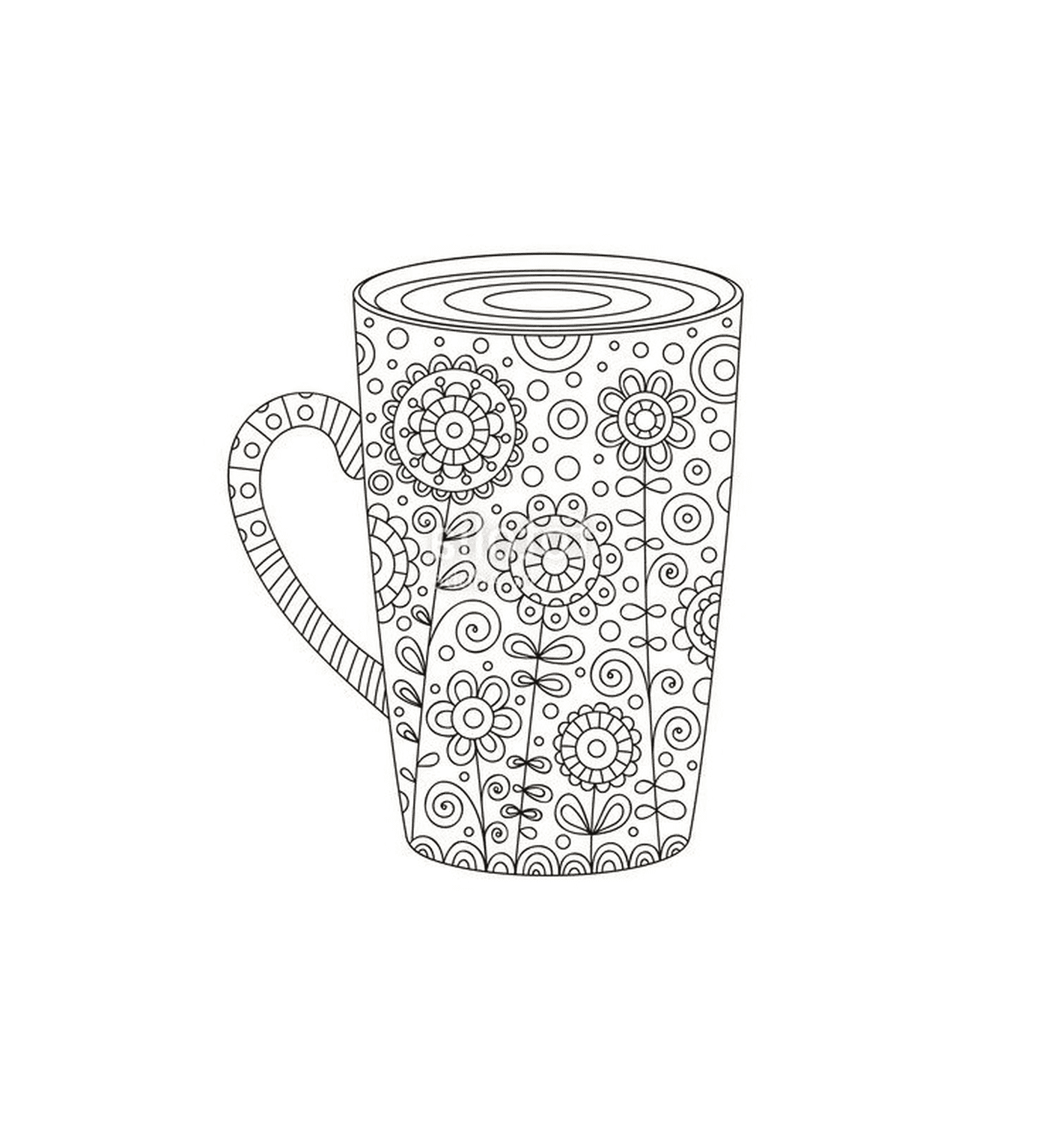  A cup of coffee with a coloring and printing pattern 