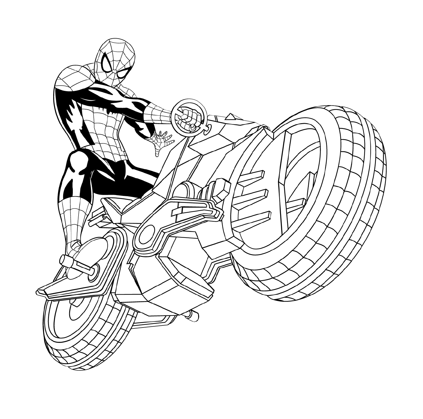  Spider-Man auf einem schnellen Färbung Motorrad 