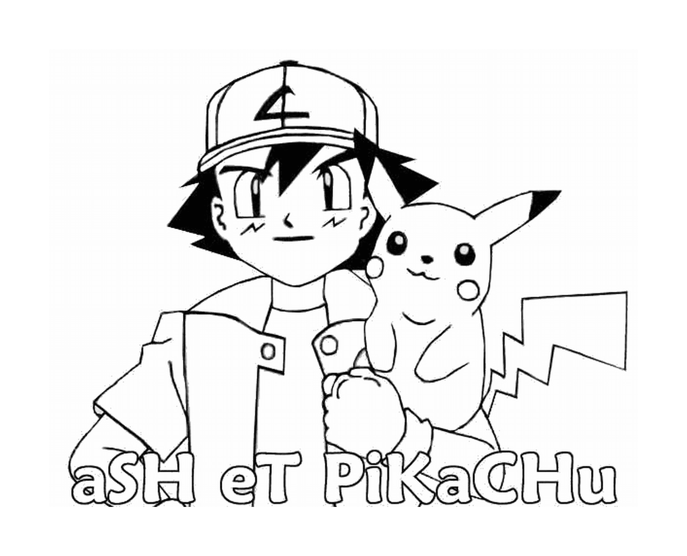  Pokémon Ash holding a Pikachu to color 