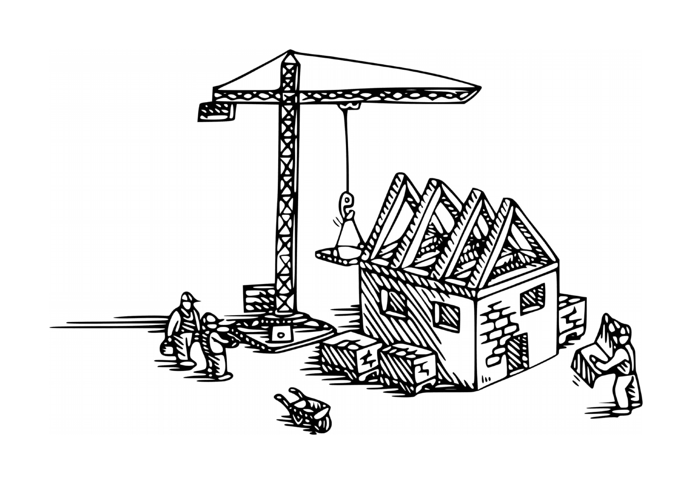  Baukran verwendet, um ein Haus zu bauen 