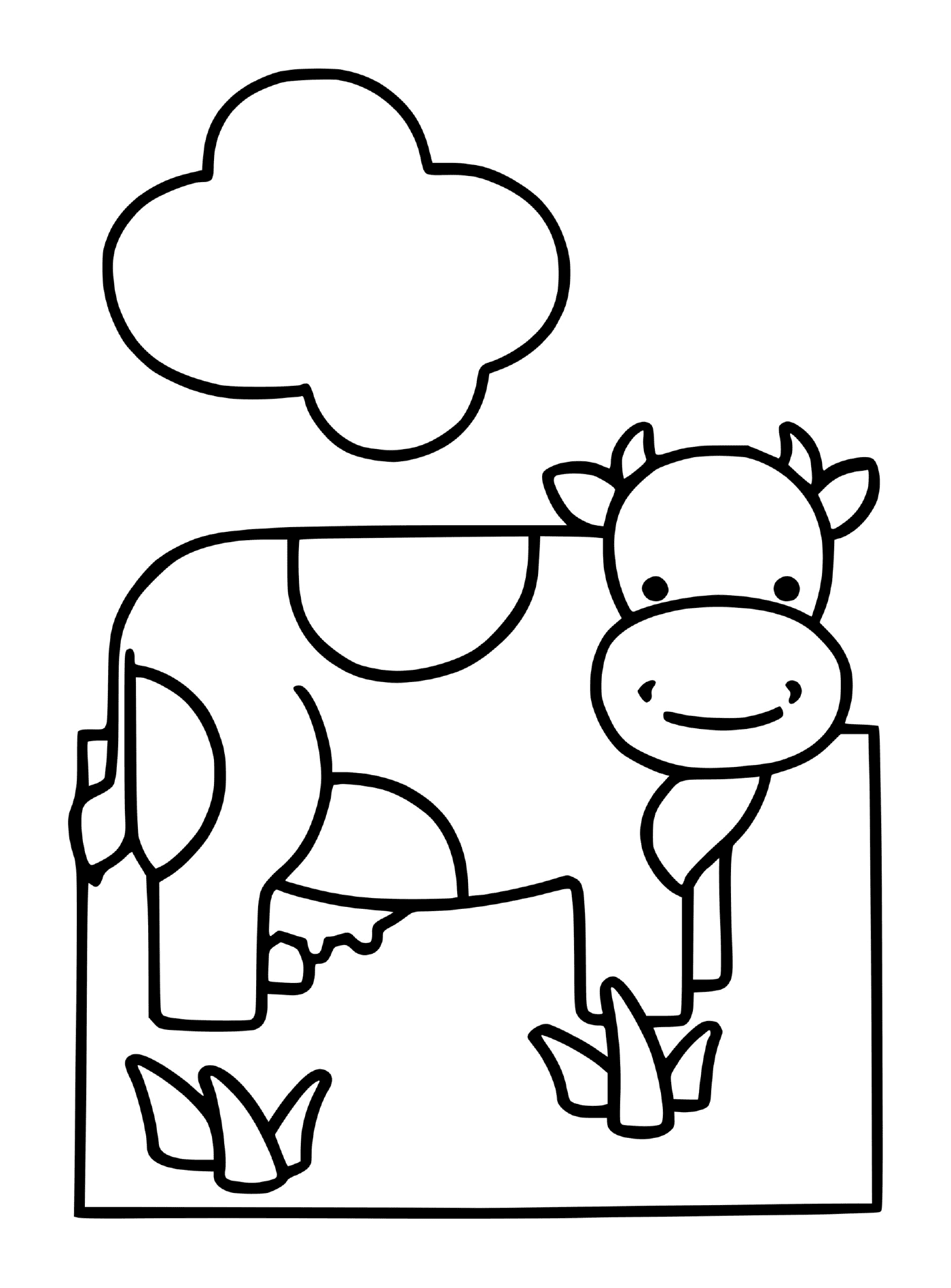  Vaca en una granja con nubes 