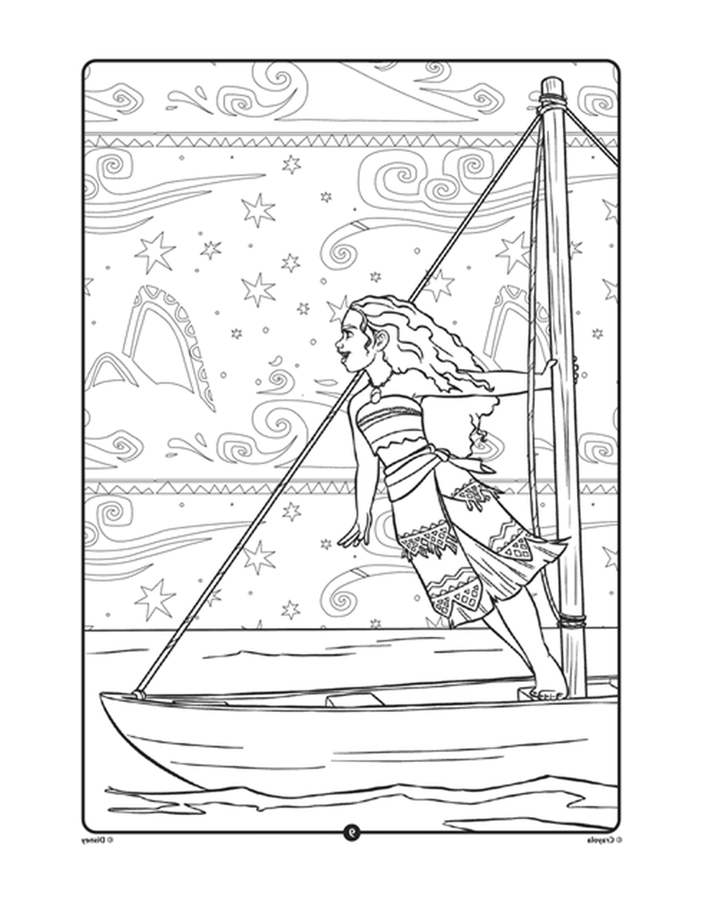  Moana, Princess Disney, standing on a sailboat 