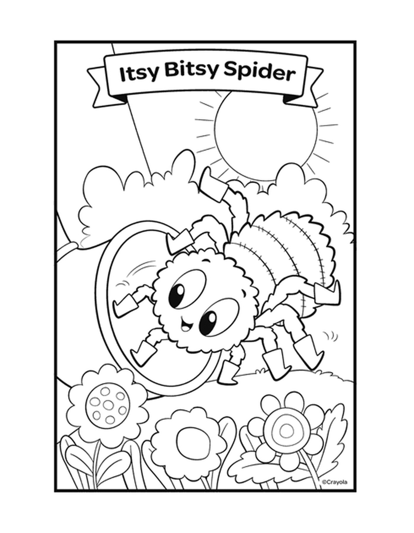  La filastrocca Itsy Bitsy Spider con un ragno su una ragnatela 