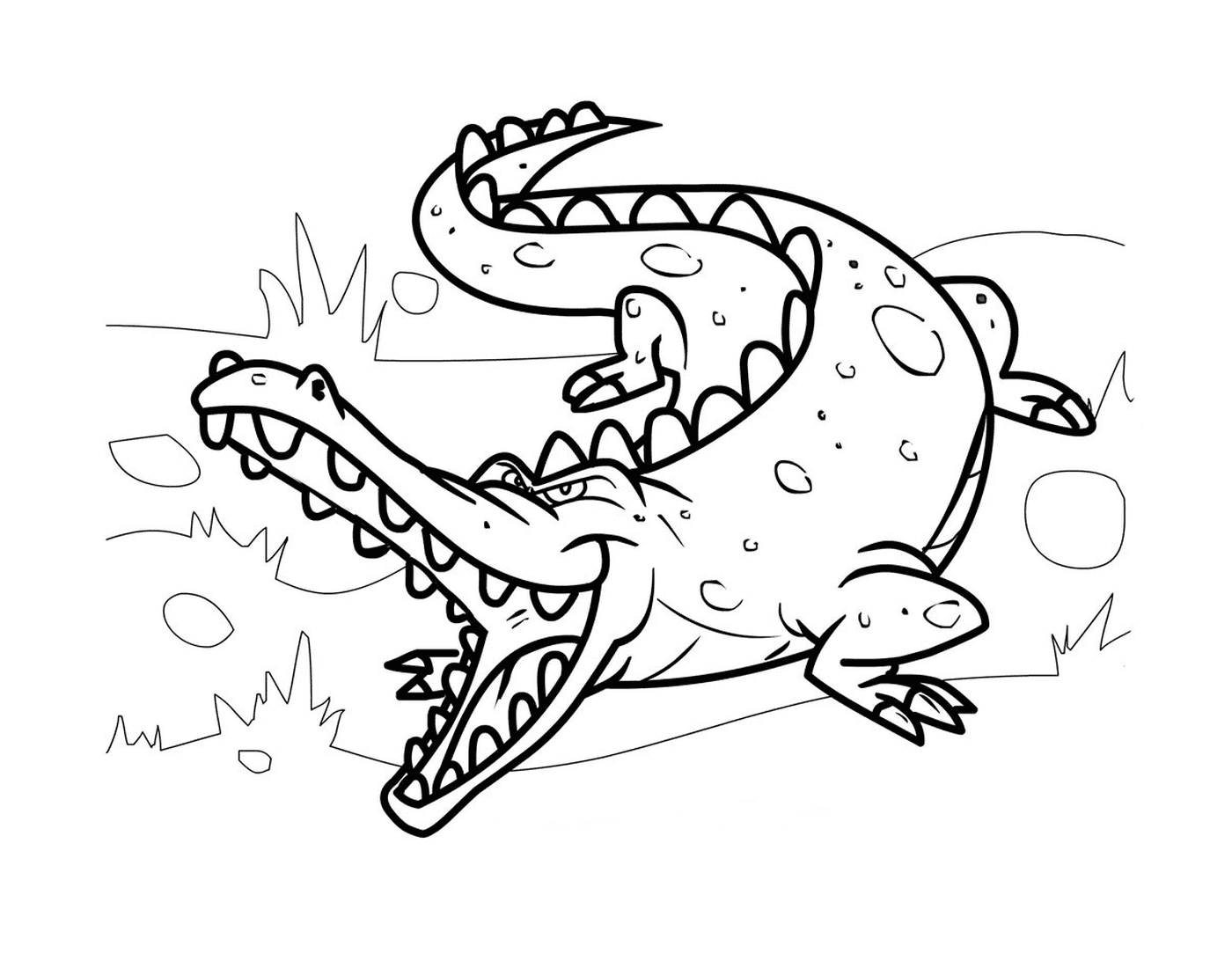 Ein mittelgroßes Krokodil in seinem natürlichen Lebensraum, im Cartoon-Stil 