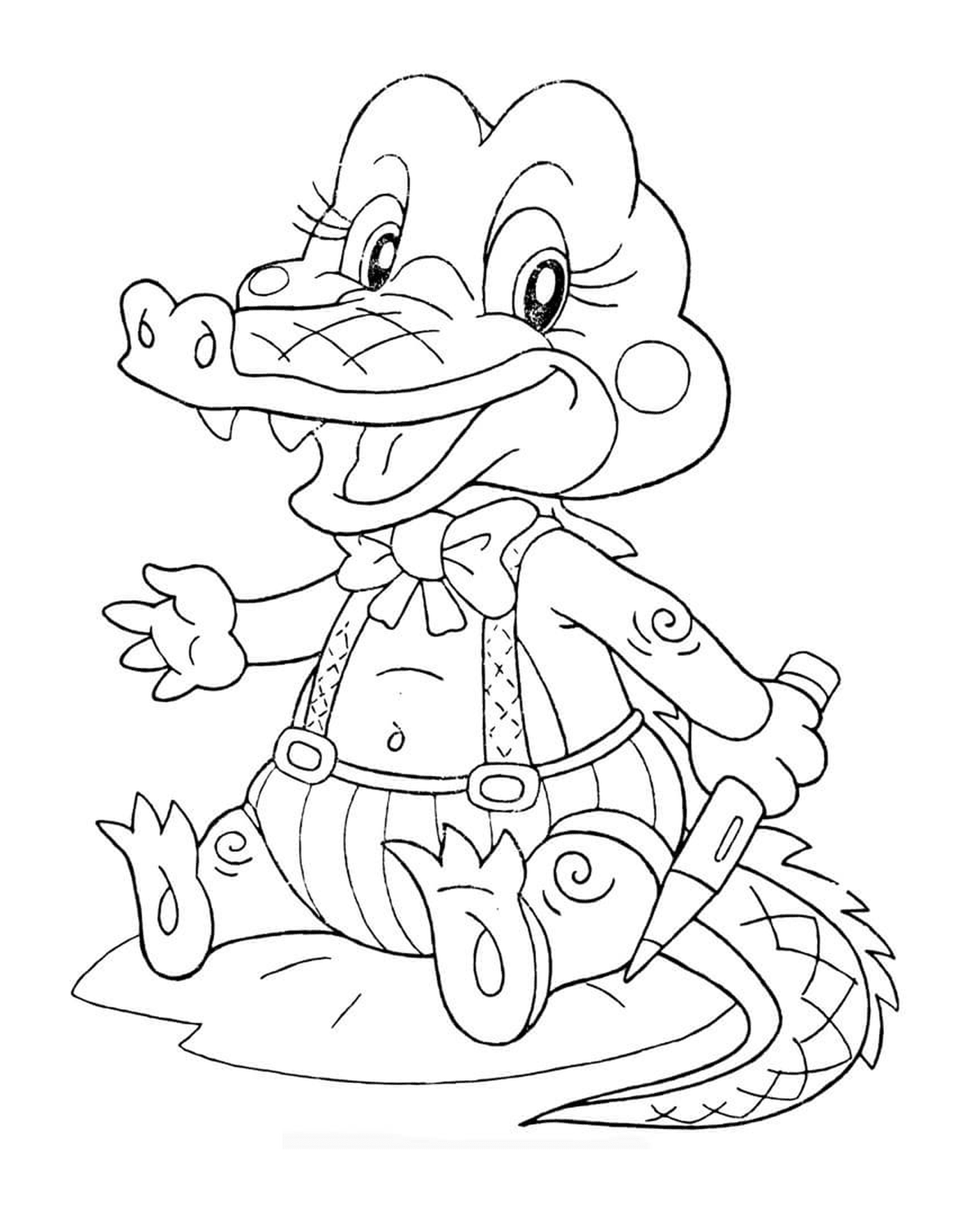  Ein Krokodilbaby mit Buntstiften 