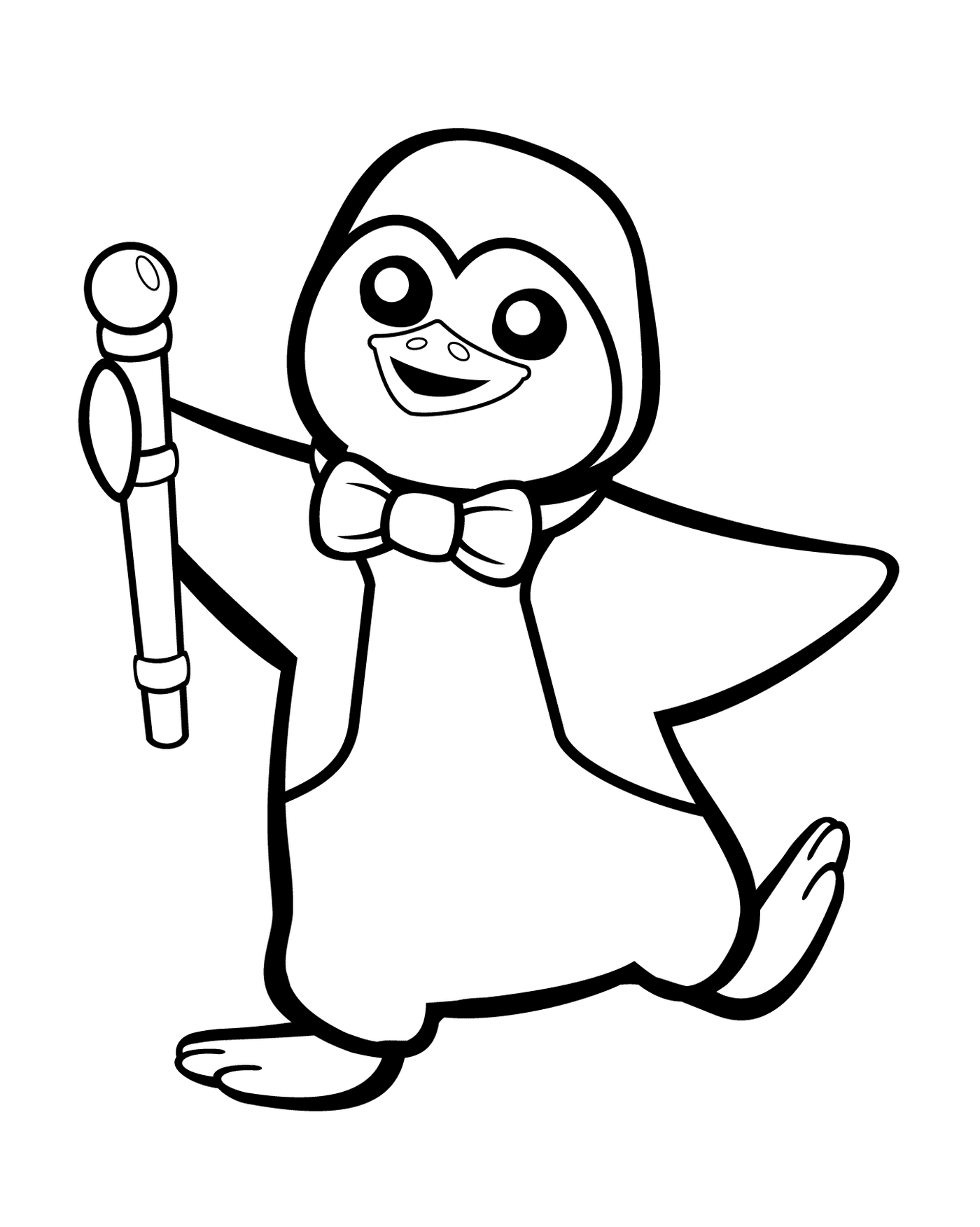  Un pingüino sosteniendo un bastón 