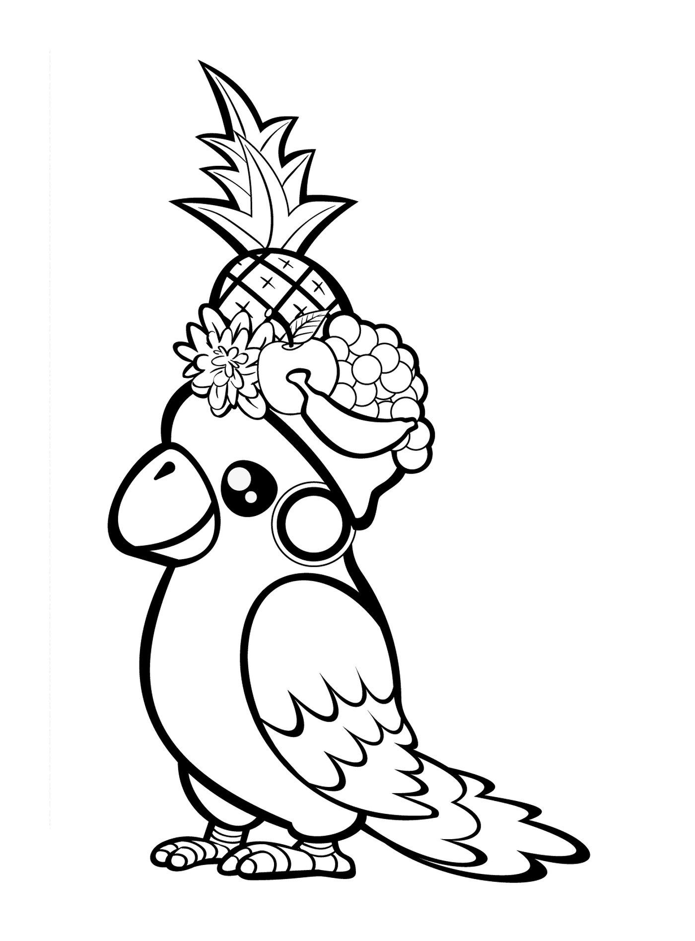  A parrot holding a pineapple 