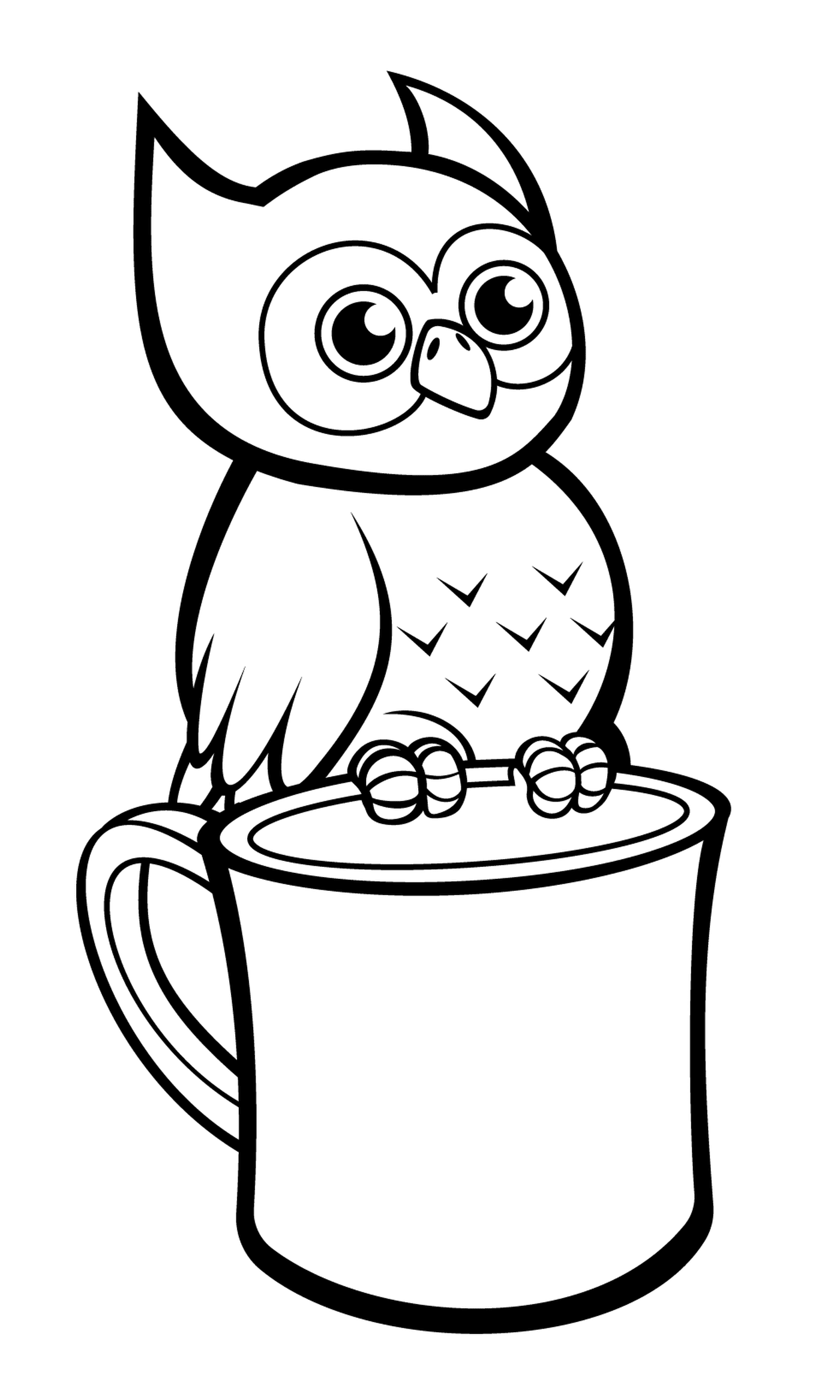  An owl sitting on a cup 